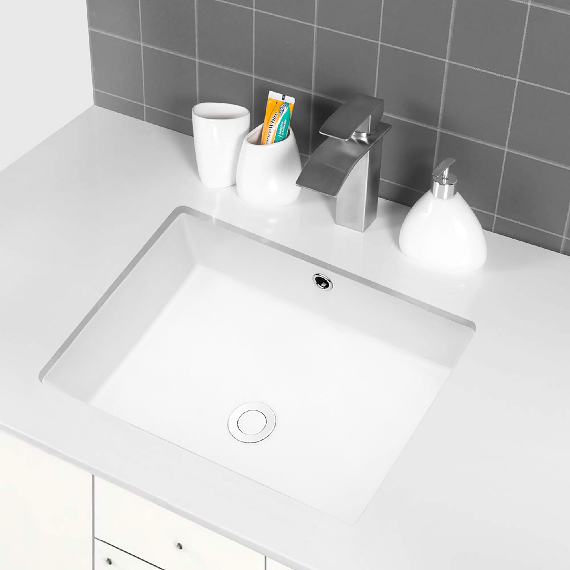 Rectangular Ceramic Undermount Bathroom Sink with Overflow