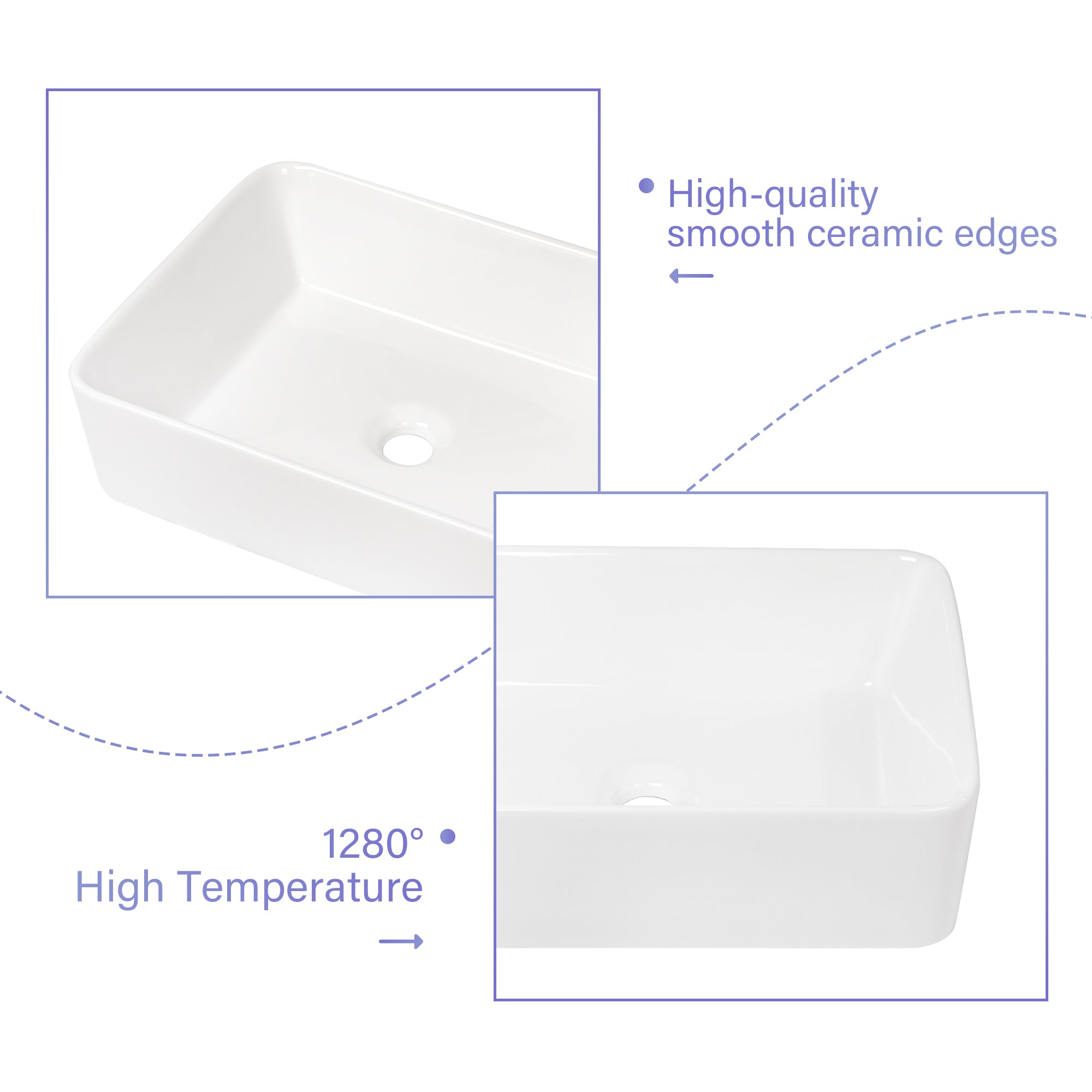Rectangle Ceramic Vessel Bathroom Sink