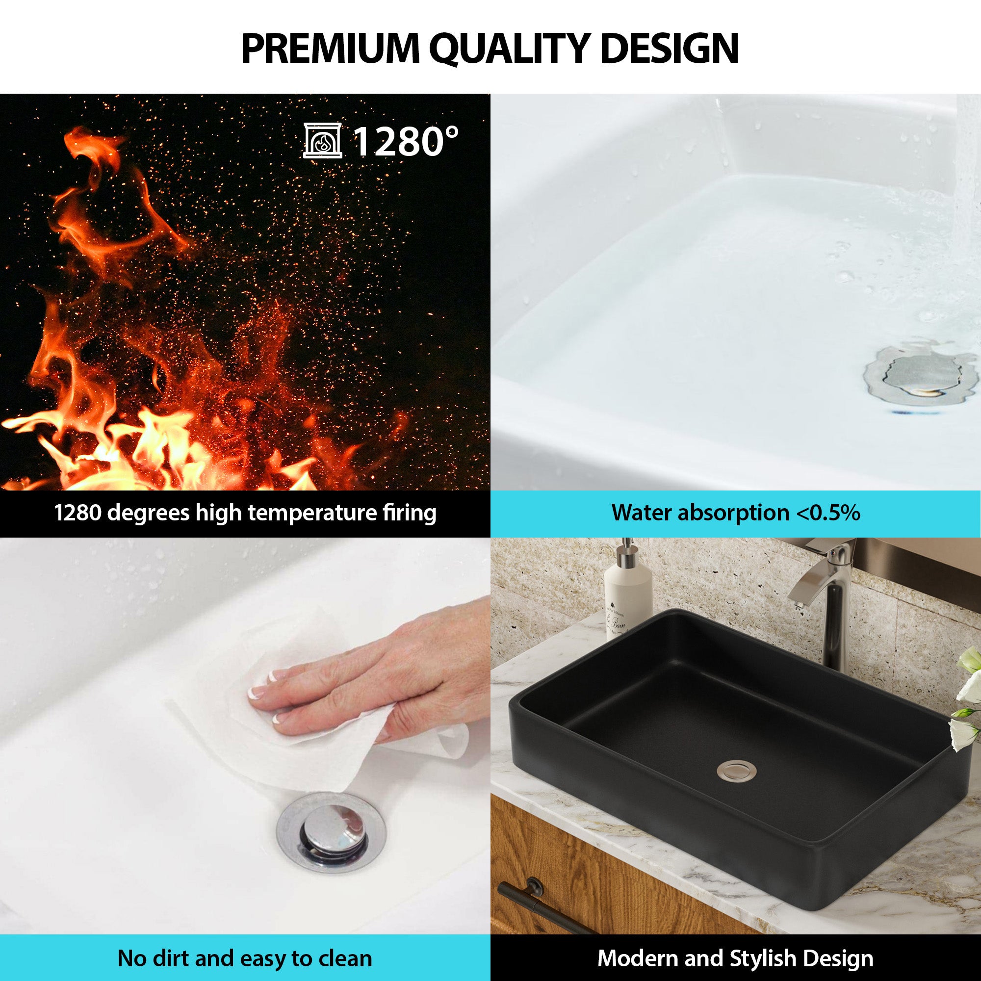 Rectangle Ceramic Vessel Bathroom Sink