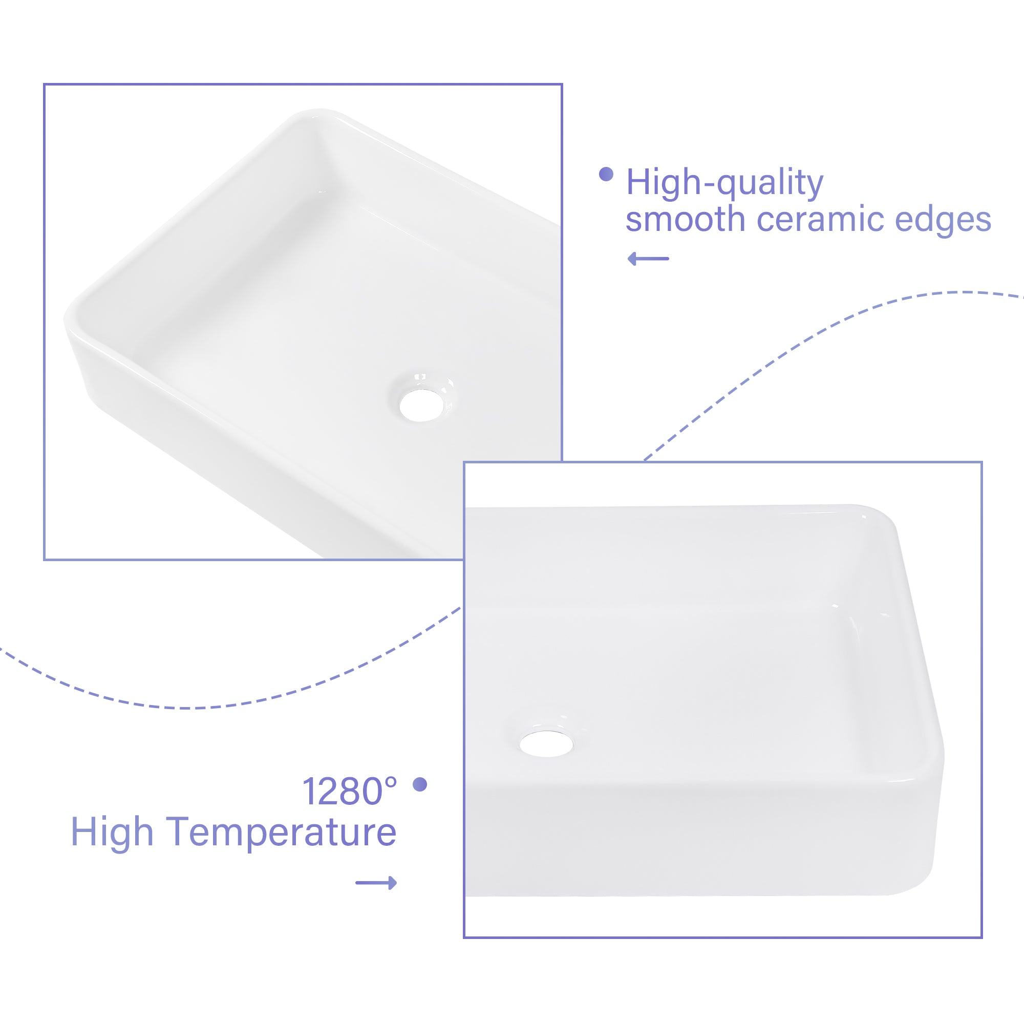 Rectangle Ceramic Vessel Bathroom Sink