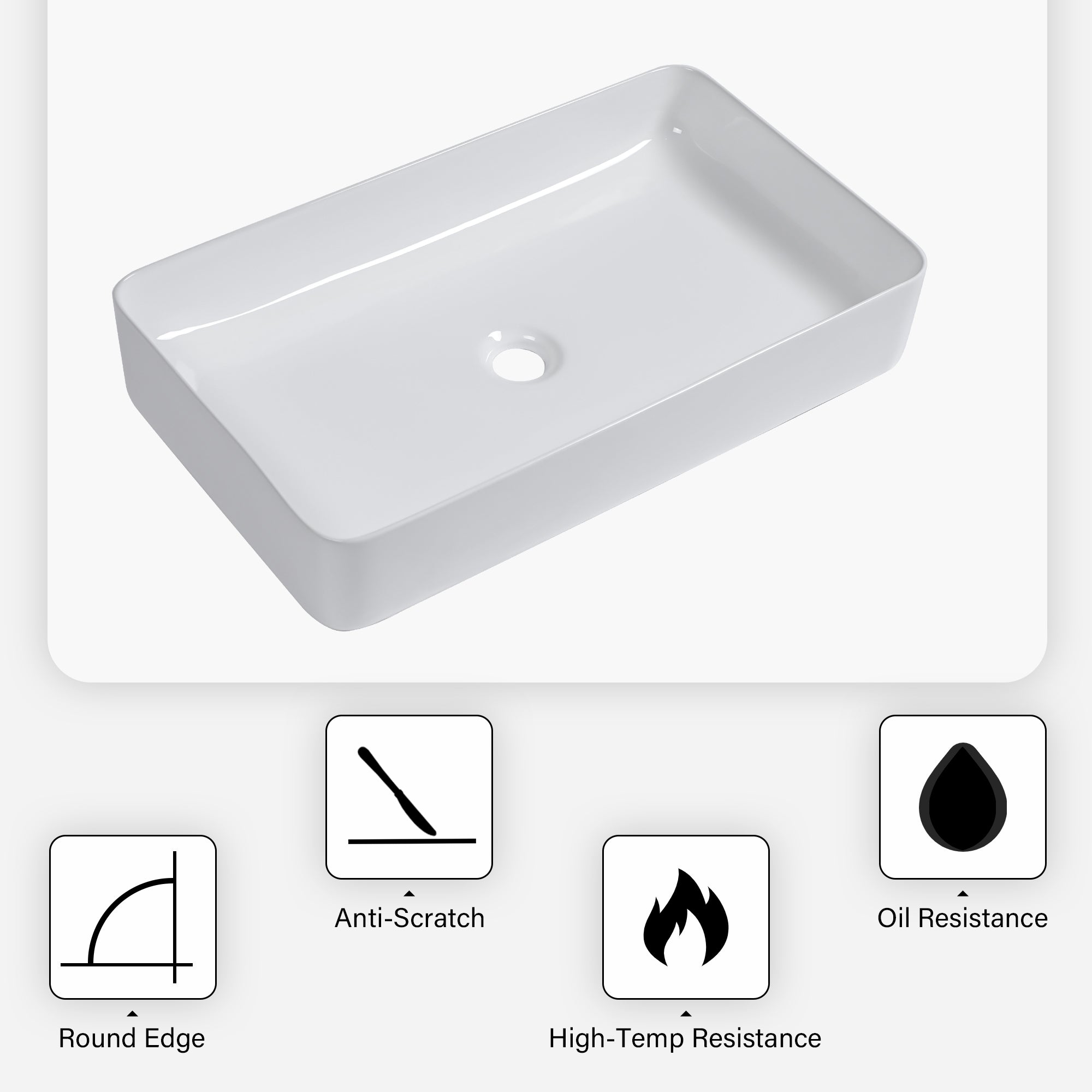 Rectangle Ceramic Vessel Bathroom Sink