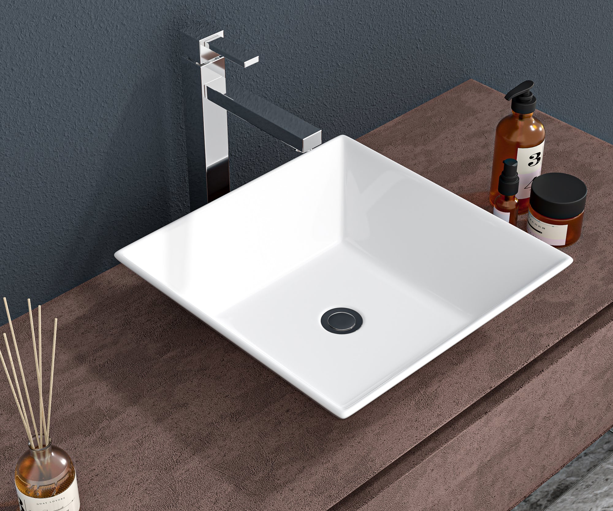 Square Ceramic Vessel Bathroom Sink