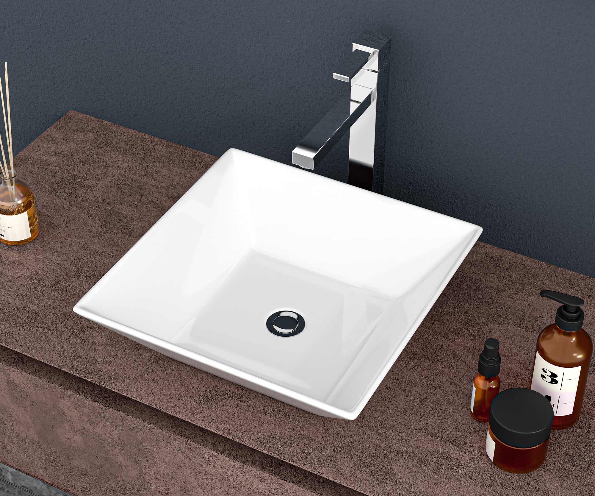 Square Ceramic Vessel Bathroom Sink