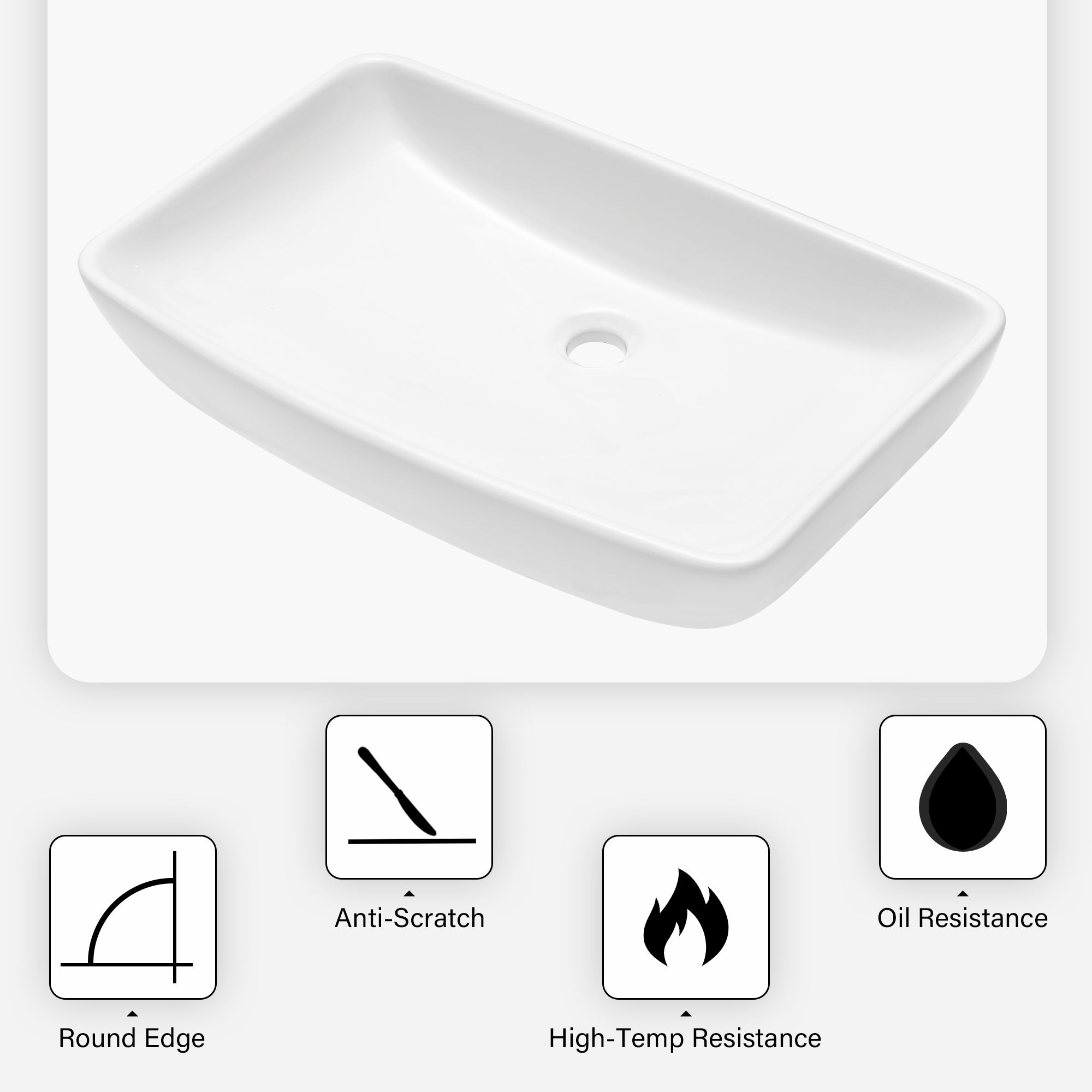Rectangular Ceramic Vessel Bathroom Sink