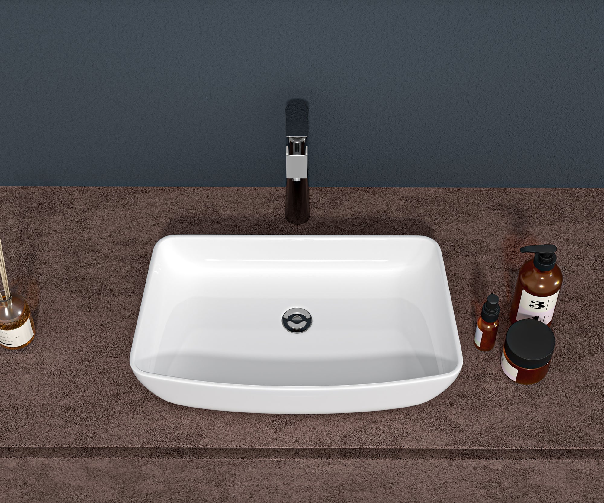 Rectangular Ceramic Vessel Bathroom Sink