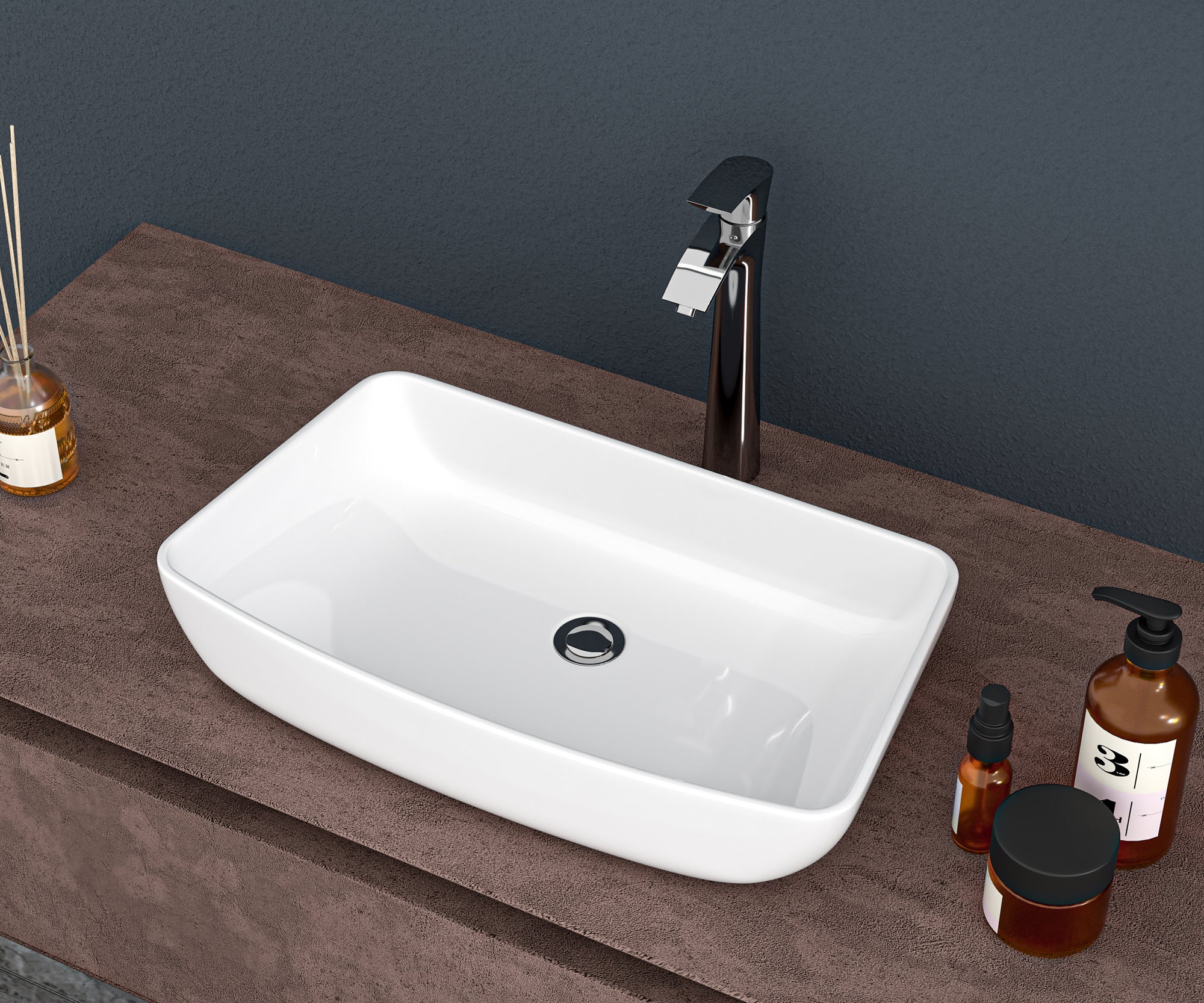 Rectangular Ceramic Vessel Bathroom Sink