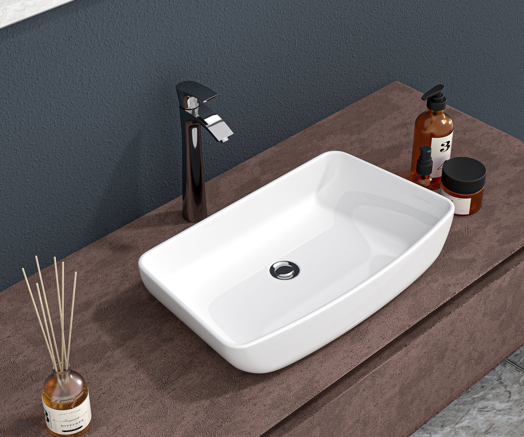 Rectangular Ceramic Vessel Bathroom Sink