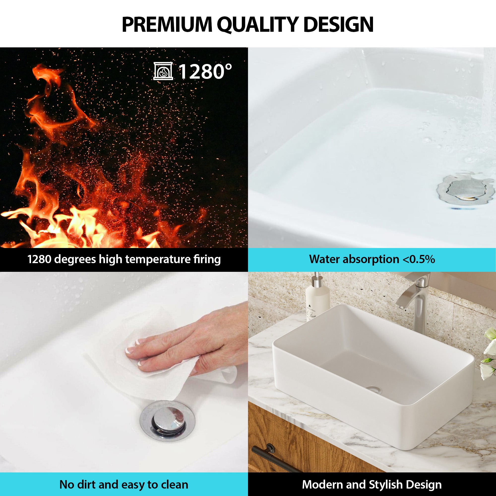 Rectangle Ceramic Vessel Bathroom Sink