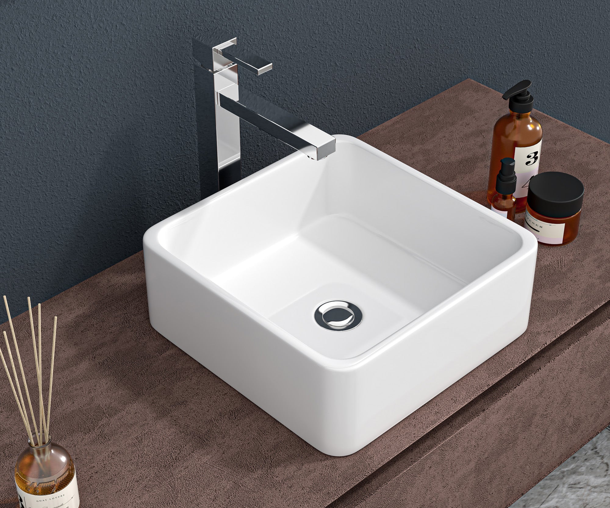 Square Ceramic Vessel Bathroom Sink