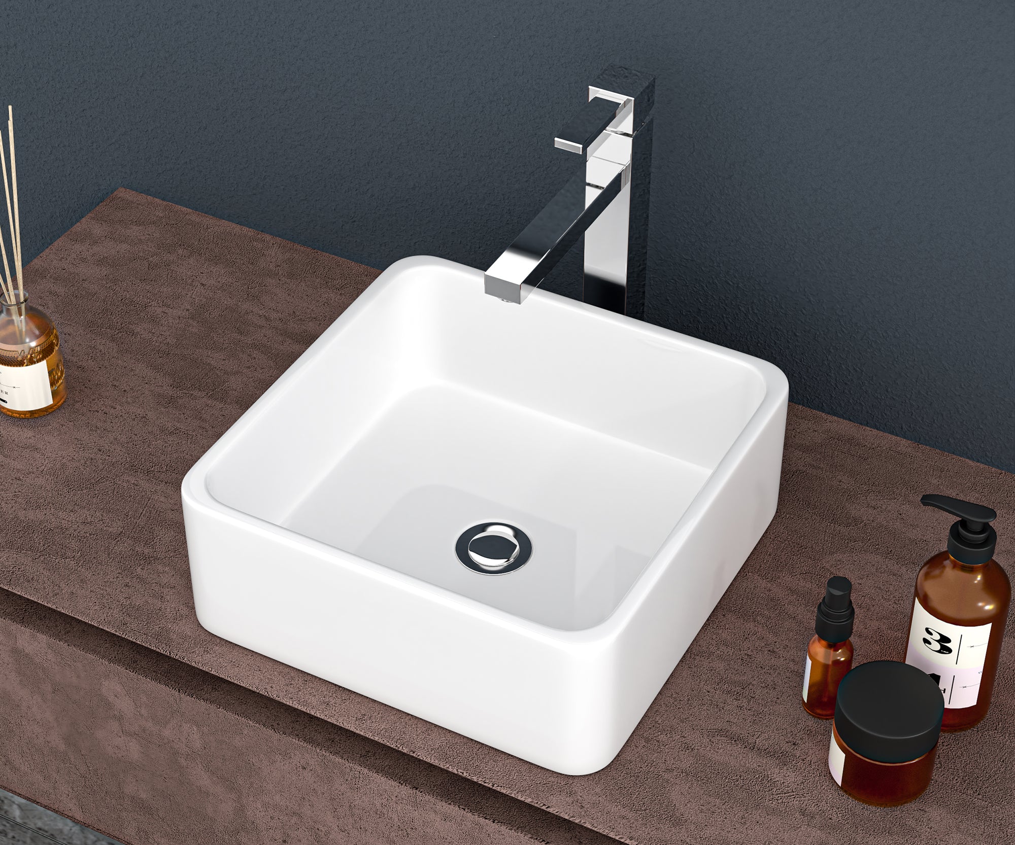 Square Ceramic Vessel Bathroom Sink