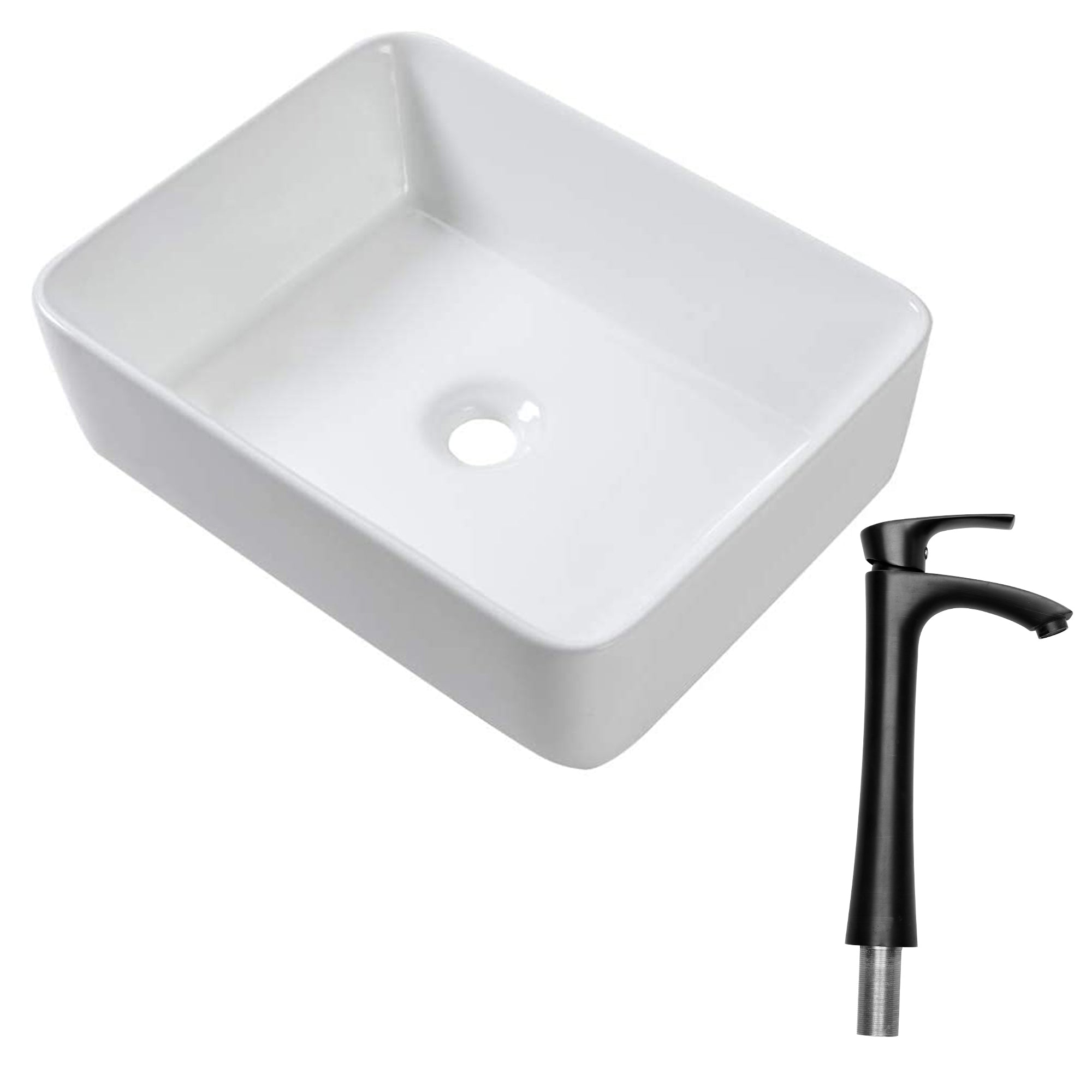 Rectangular Ceramic Vessel Bathroom Sink with Faucet and Water Hoses