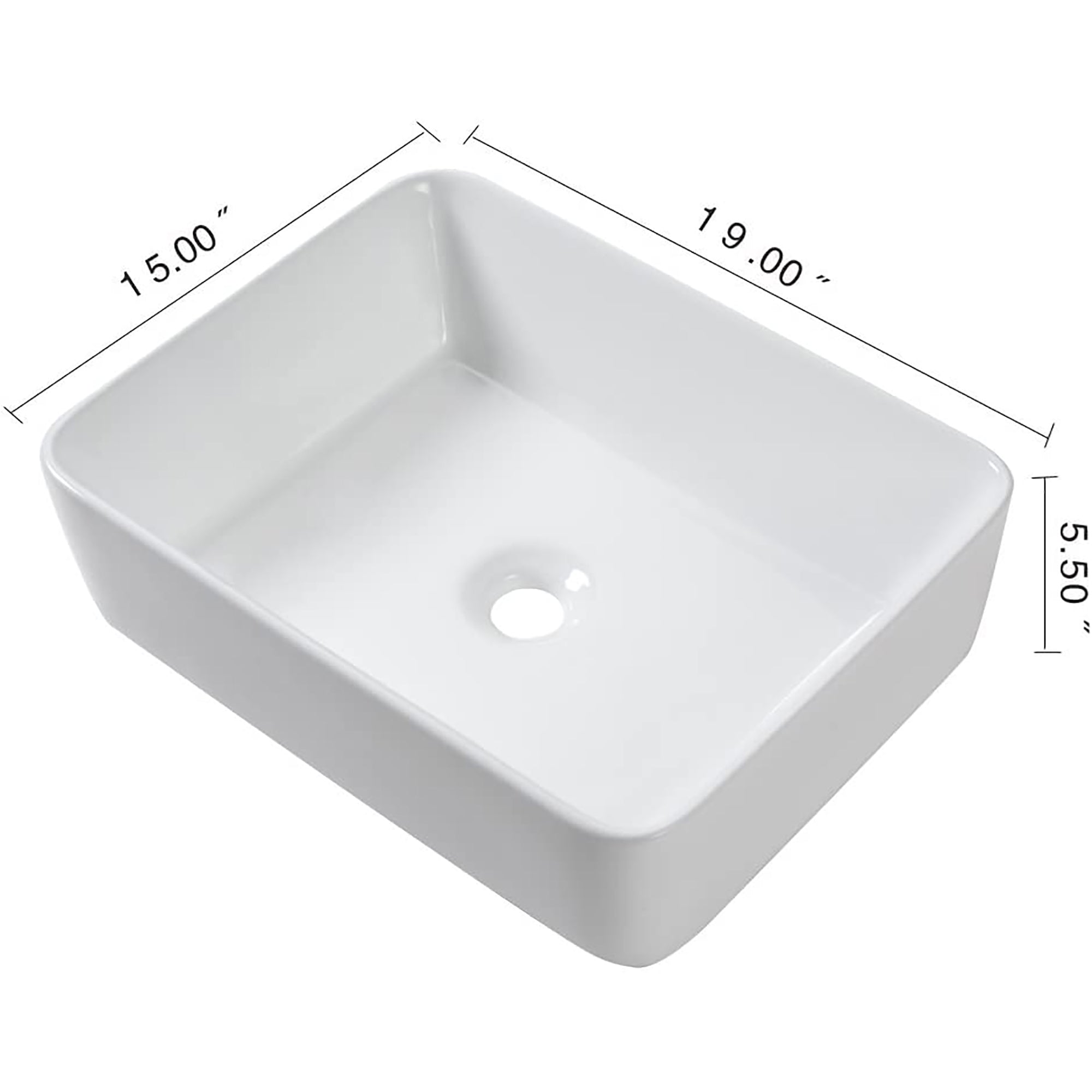 Rectangular Ceramic Vessel Bathroom Sink with Faucet and Water Hoses