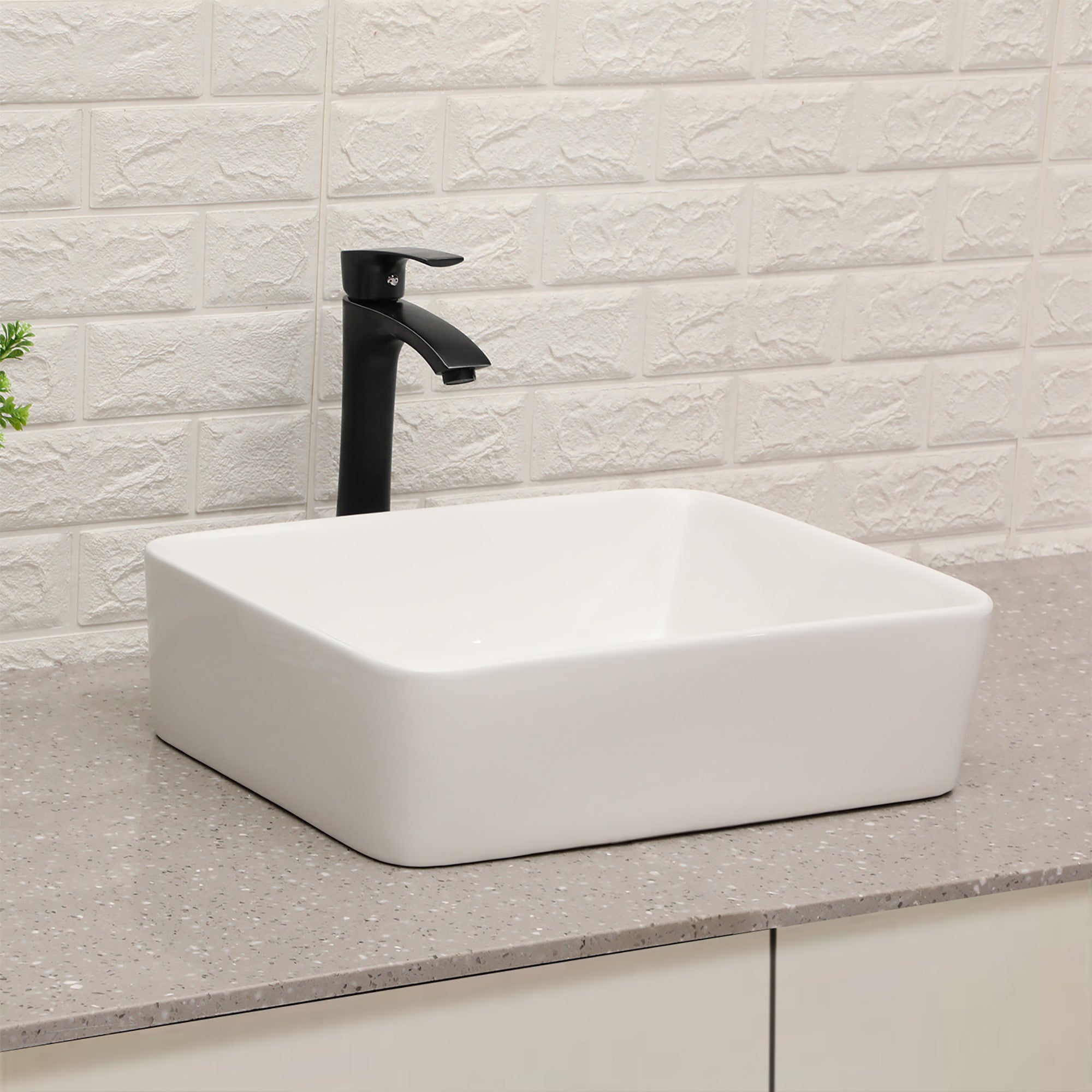 Rectangular Ceramic Vessel Bathroom Sink with Faucet and Water Hoses