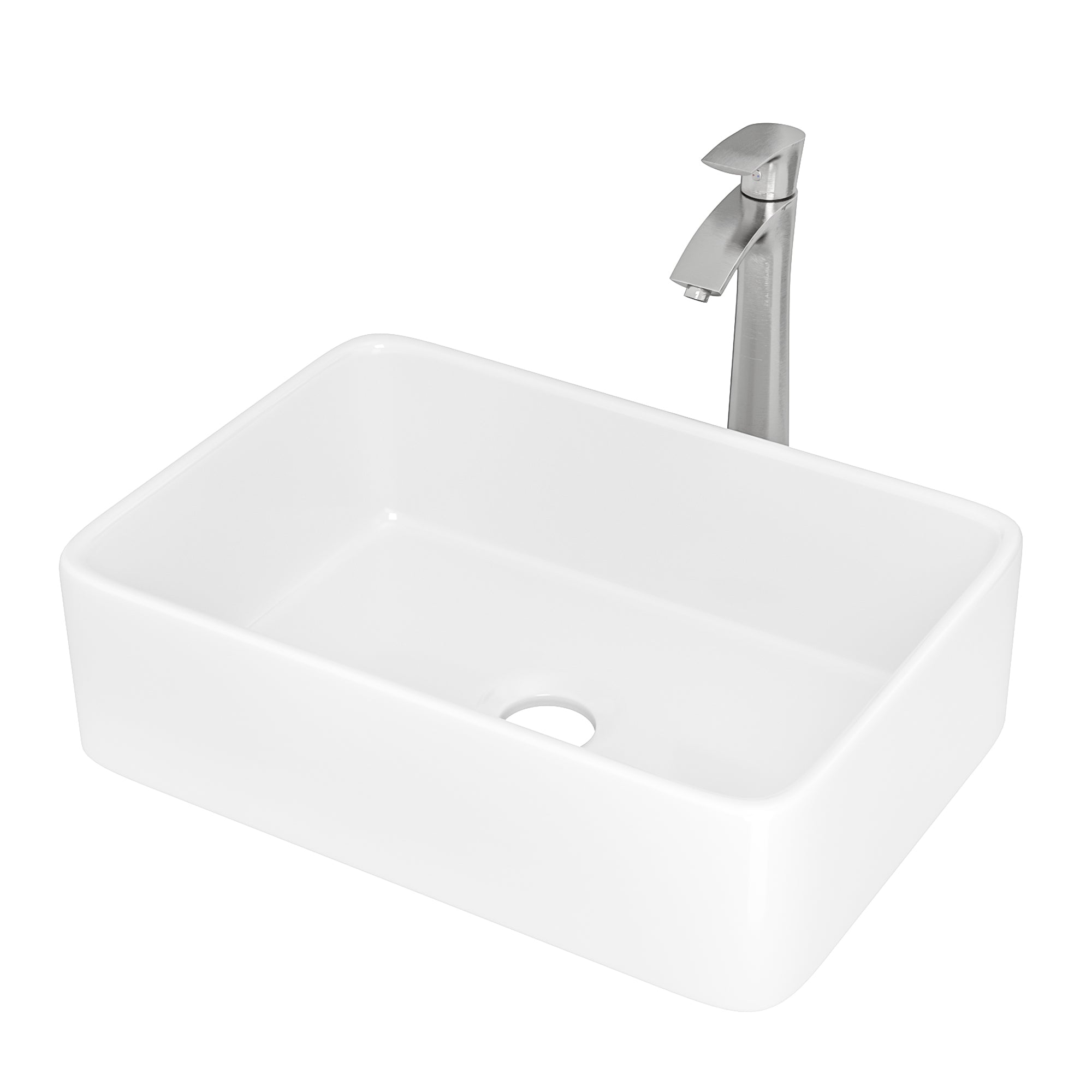 Rectangular Ceramic Vessel Bathroom Sink with Faucet and Water Hoses