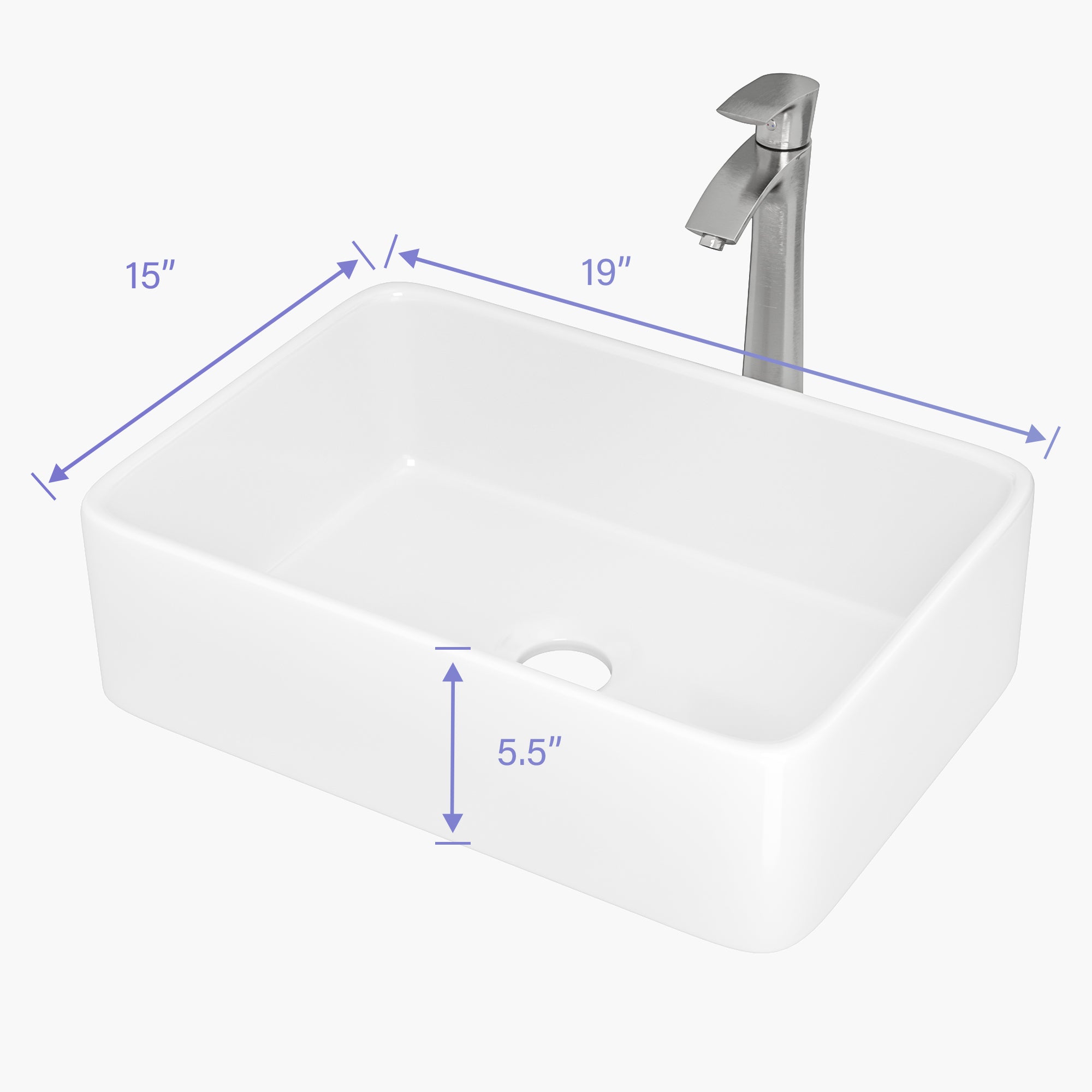 Rectangular Ceramic Vessel Bathroom Sink with Faucet and Water Hoses