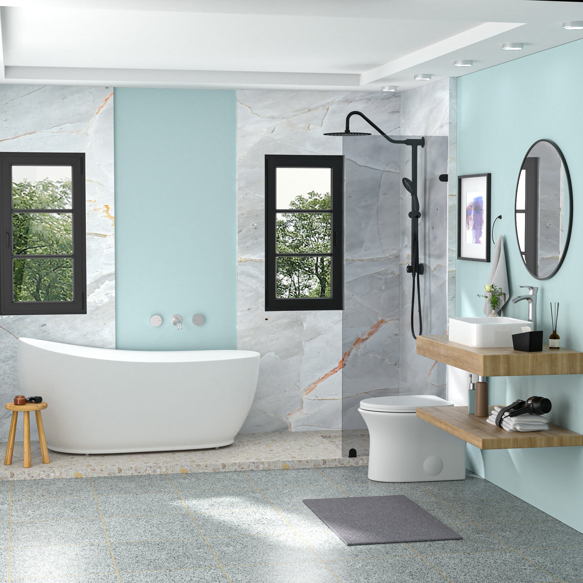 Rectangular Ceramic Vessel Bathroom Sink with Faucet and Water Hoses