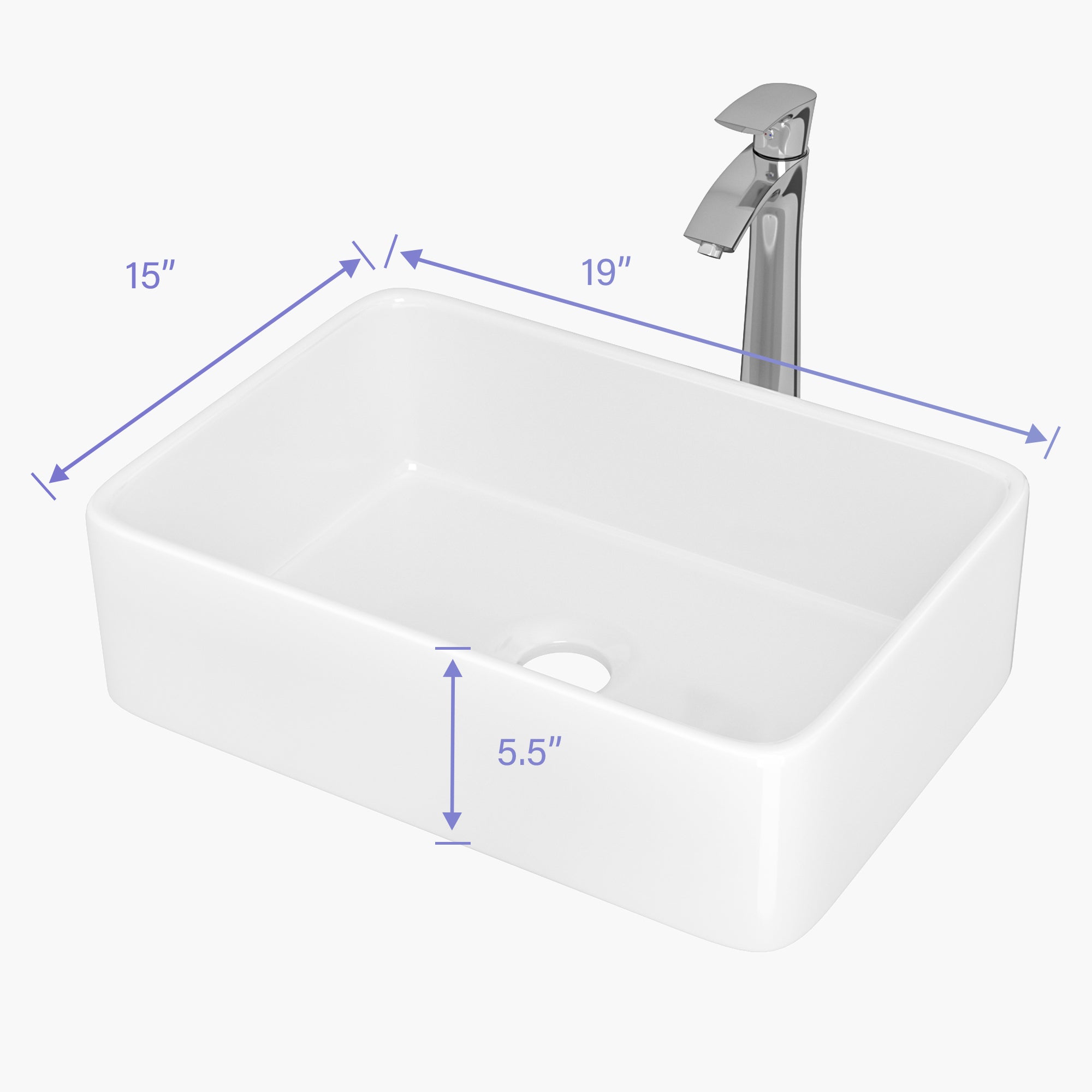 Rectangular Ceramic Vessel Bathroom Sink with Faucet and Water Hoses