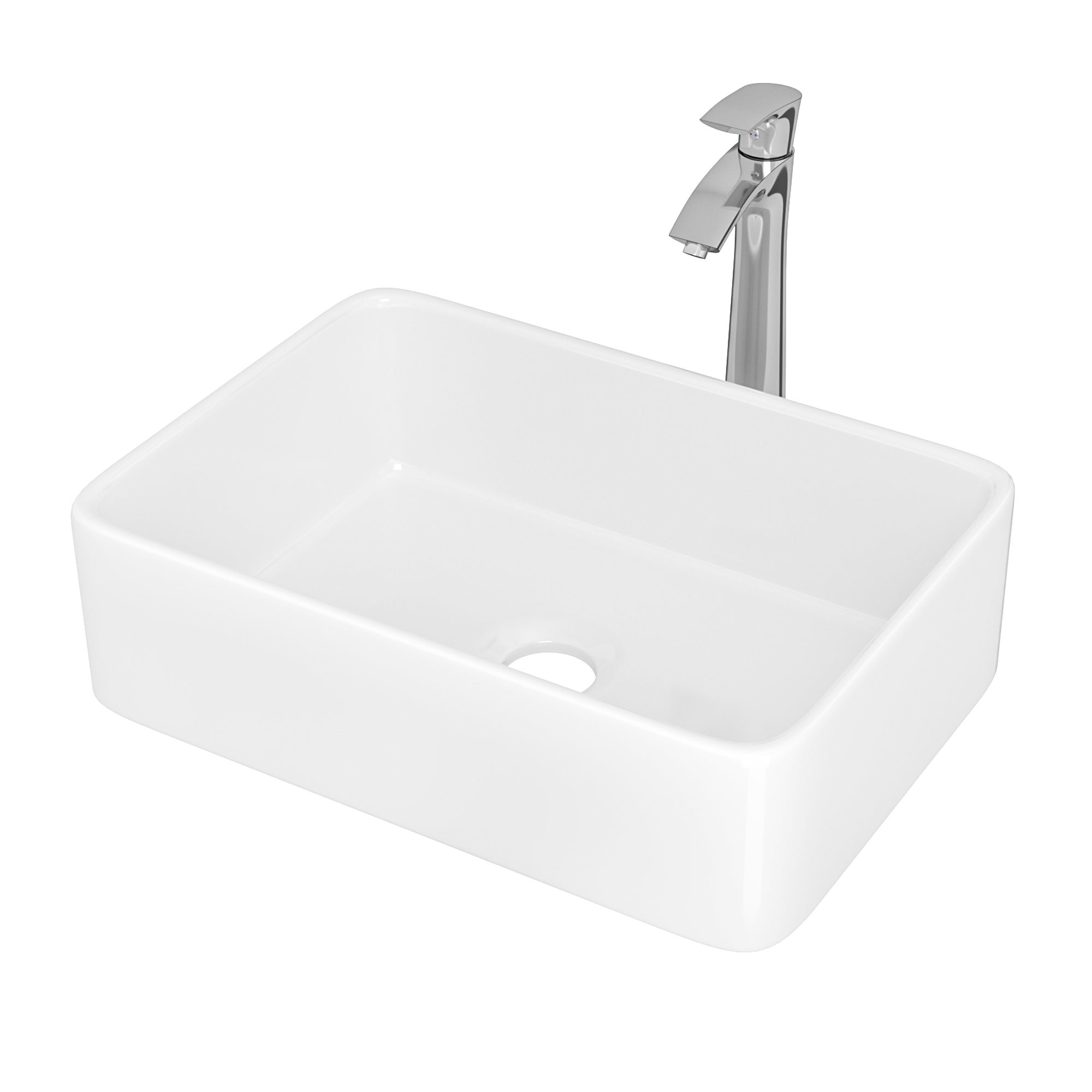 Rectangular Ceramic Vessel Bathroom Sink with Faucet and Water Hoses