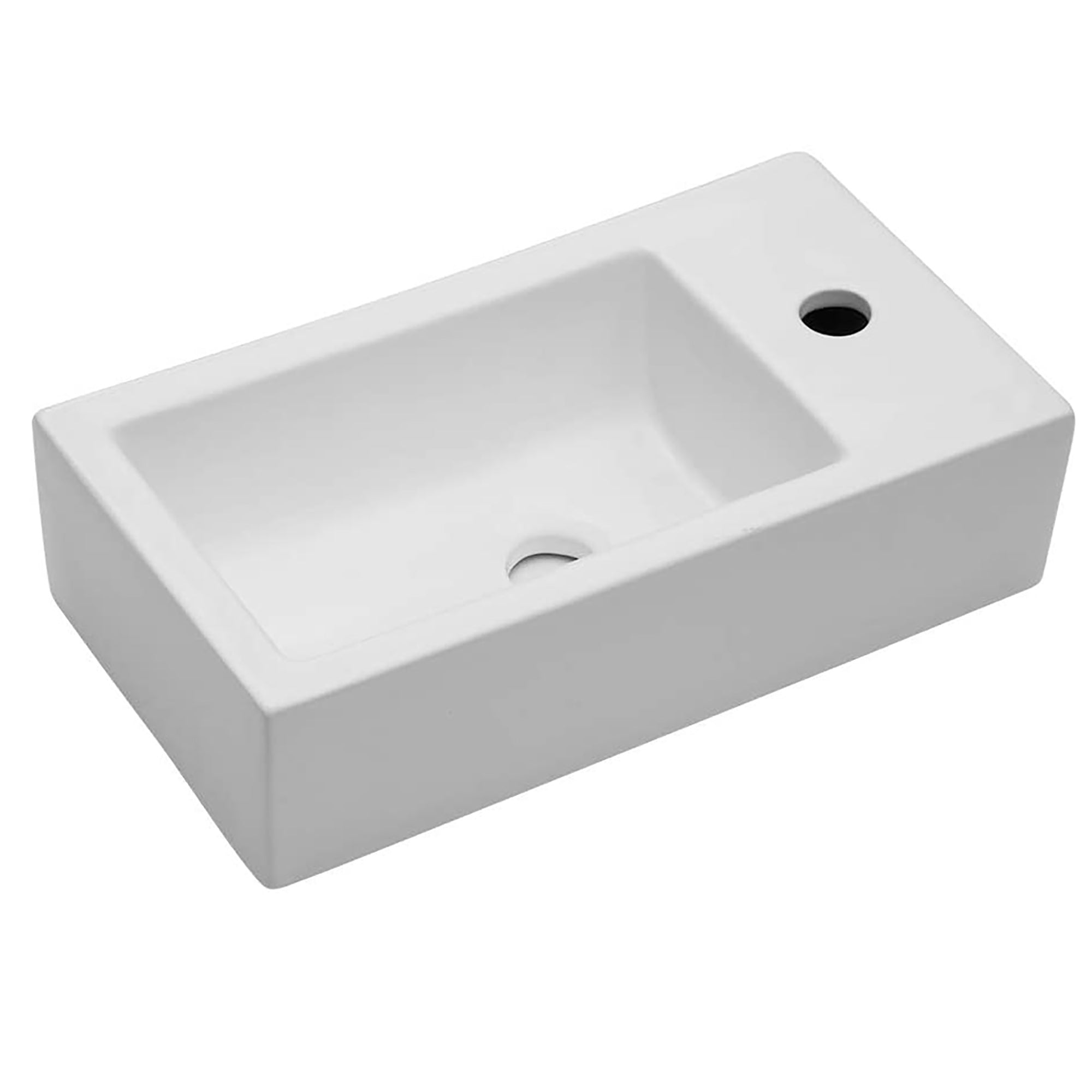 Rectangle Ceramic Wall Mount Bathroom Sink with Faucet Hole