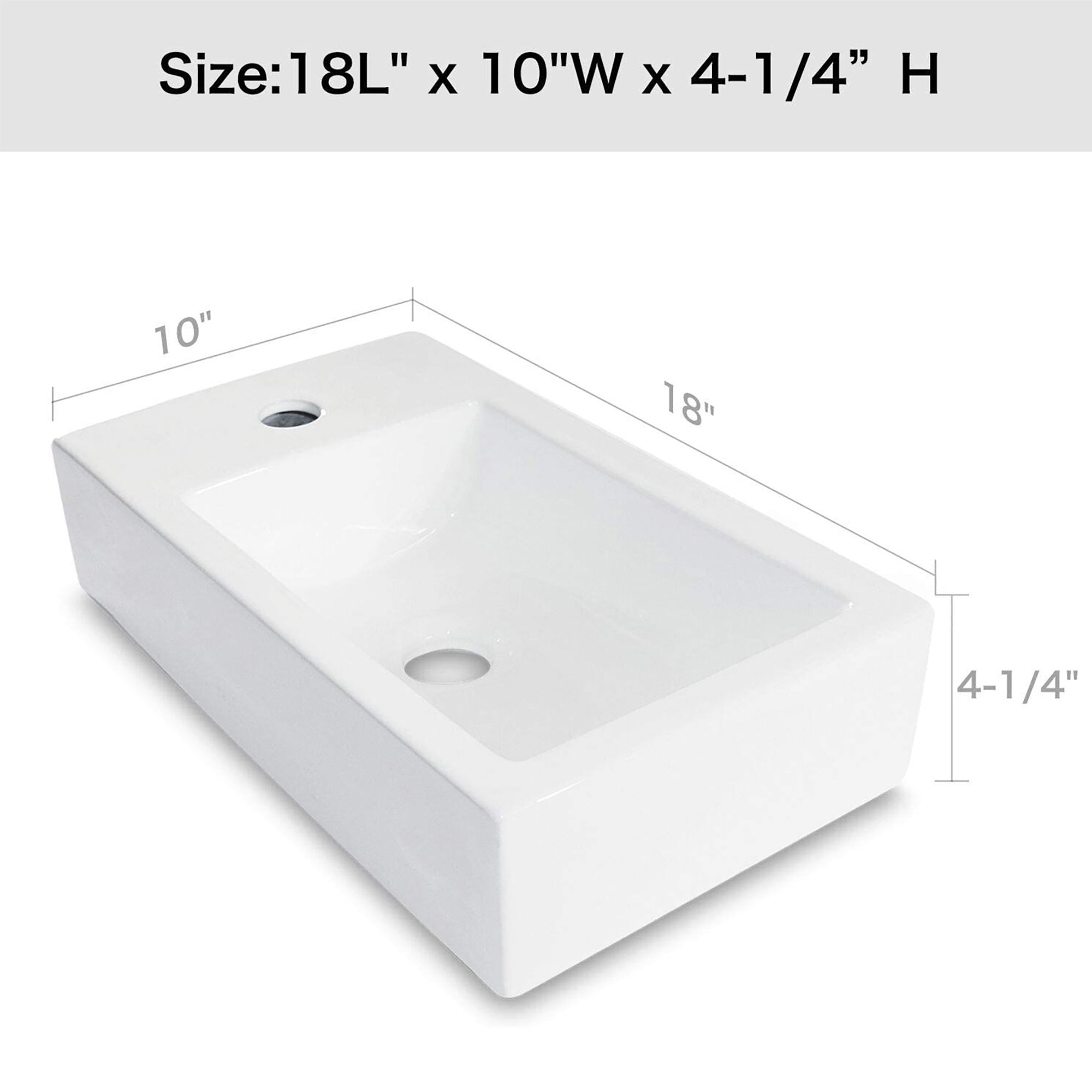 Rectangle Ceramic Wall Mount Bathroom Sink with Faucet Hole
