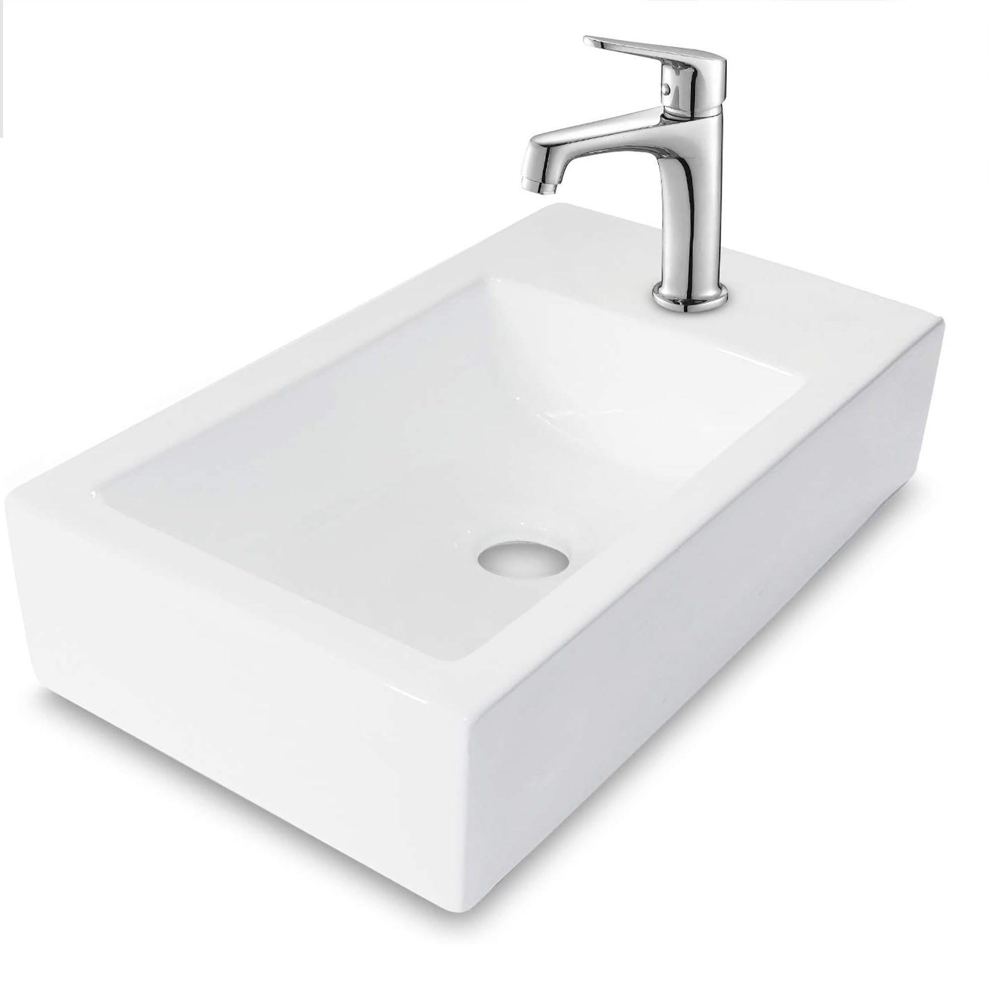 Rectangle Ceramic Wall Mount Bathroom Sink with Faucet Hole