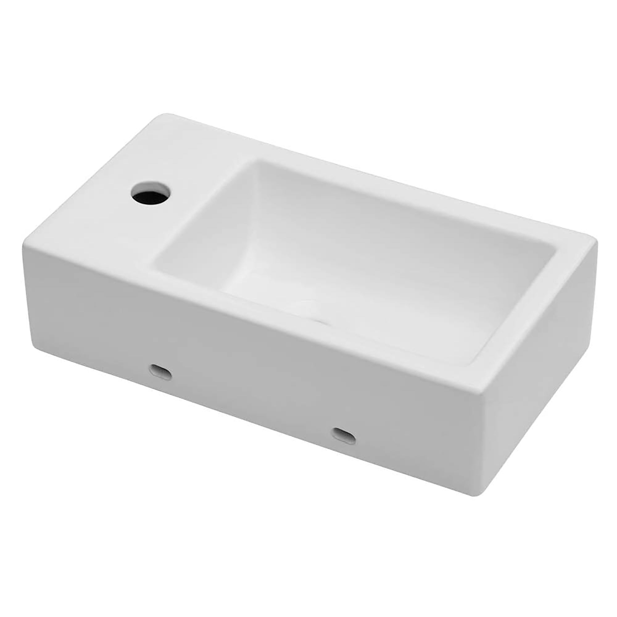 Rectangle Ceramic Wall Mount Bathroom Sink with Faucet Hole