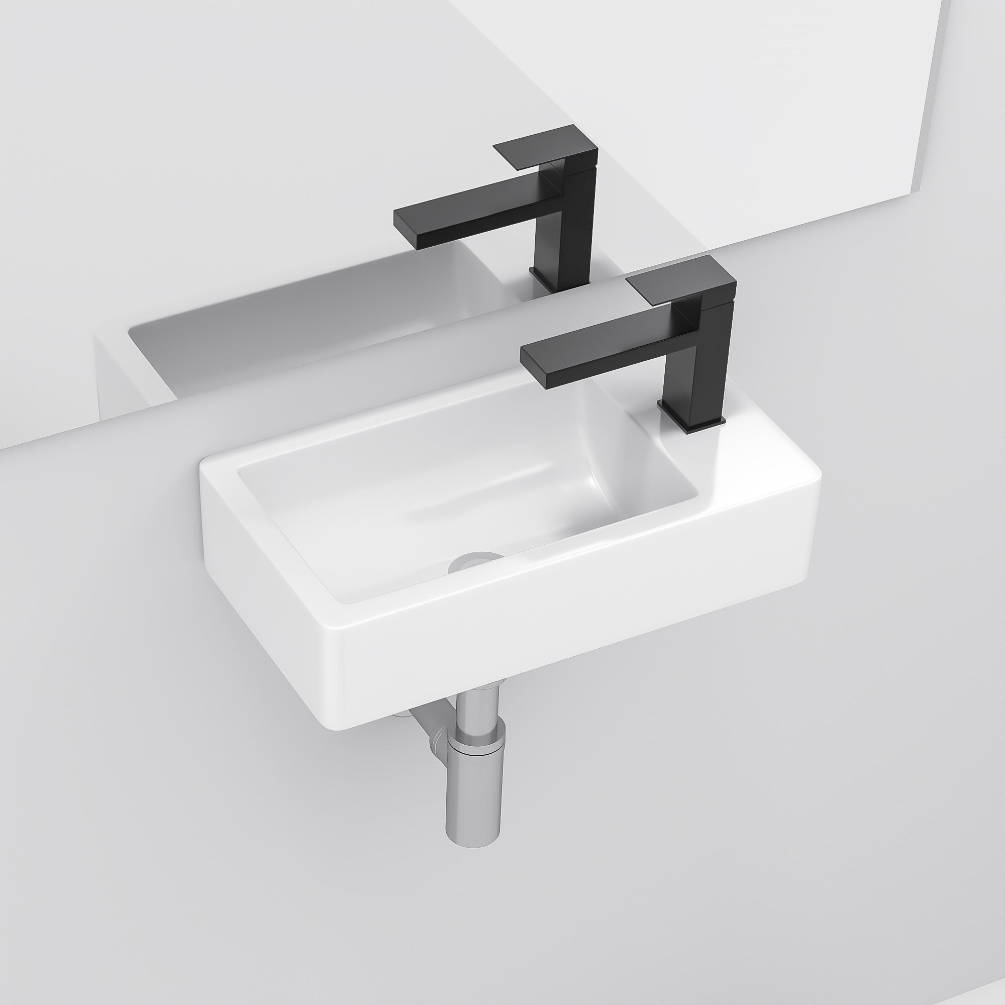 Rectangle Ceramic Wall Mount Bathroom Sink with Faucet Hole