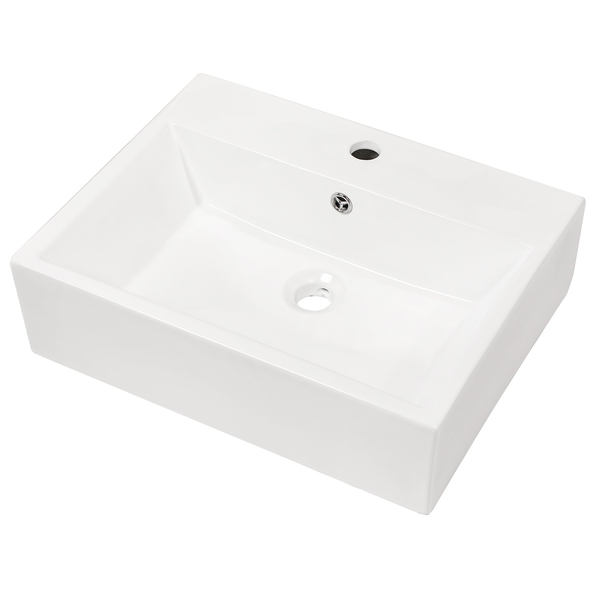 Rectangle Ceramic Wall Mount Bathroom Sink with Faucet Hole