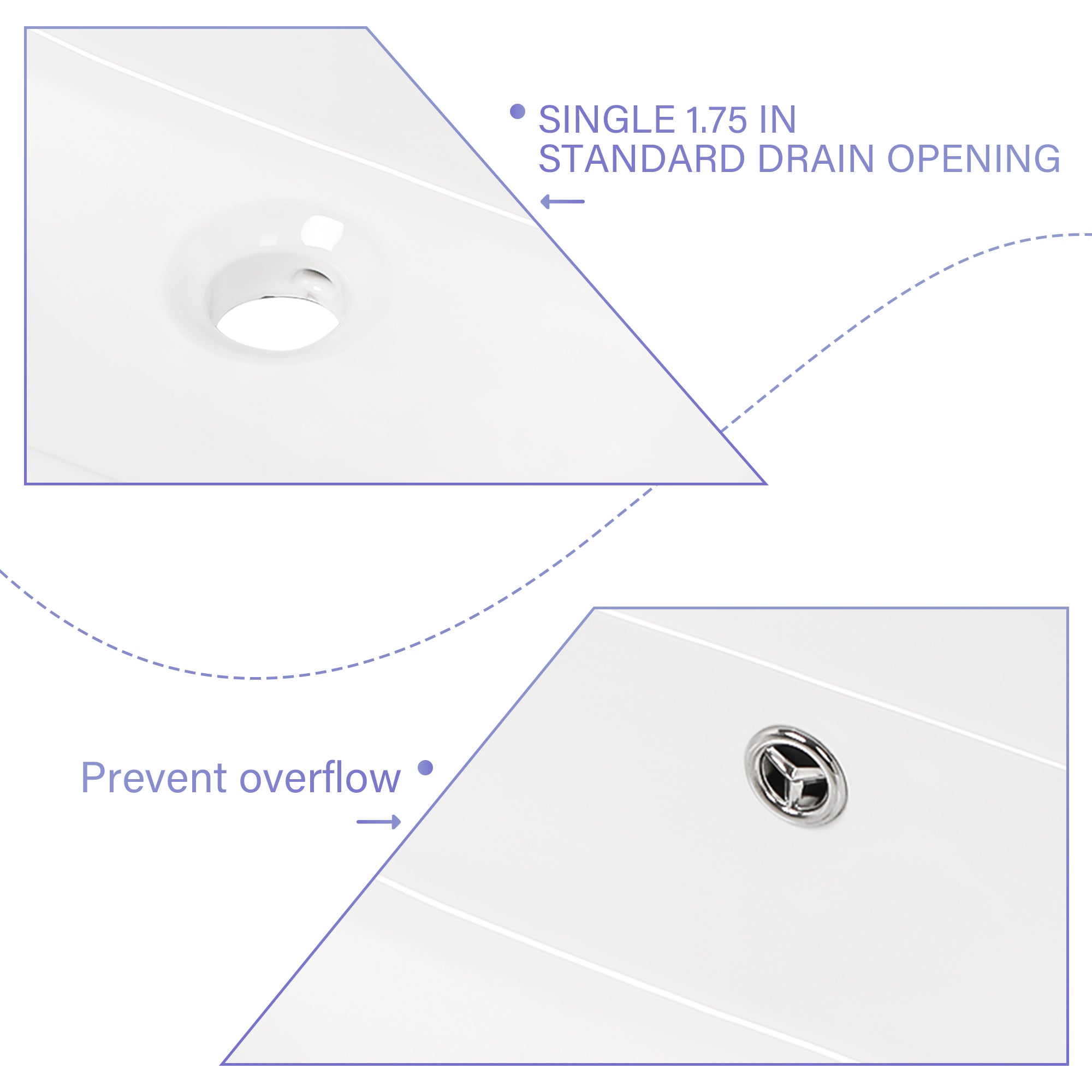 Rectangle Ceramic Wall Mount Bathroom Sink with Faucet Hole