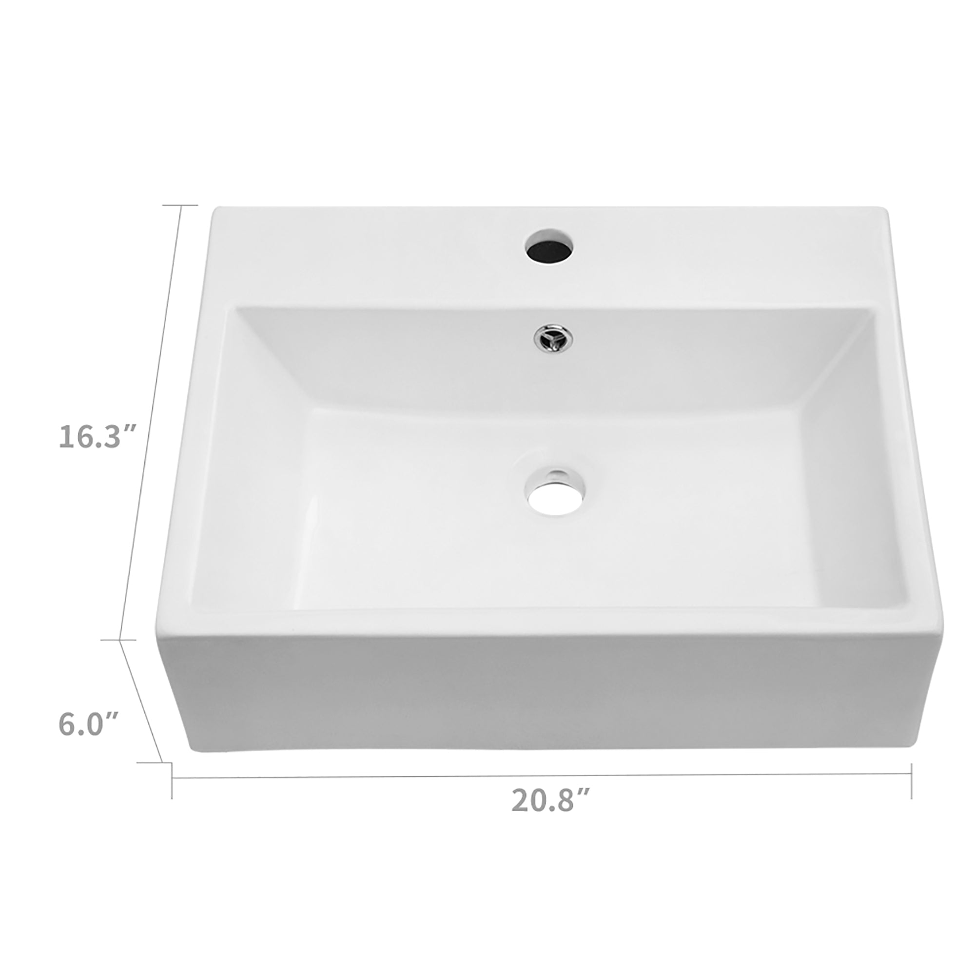 Rectangle Ceramic Wall Mount Bathroom Sink with Faucet Hole
