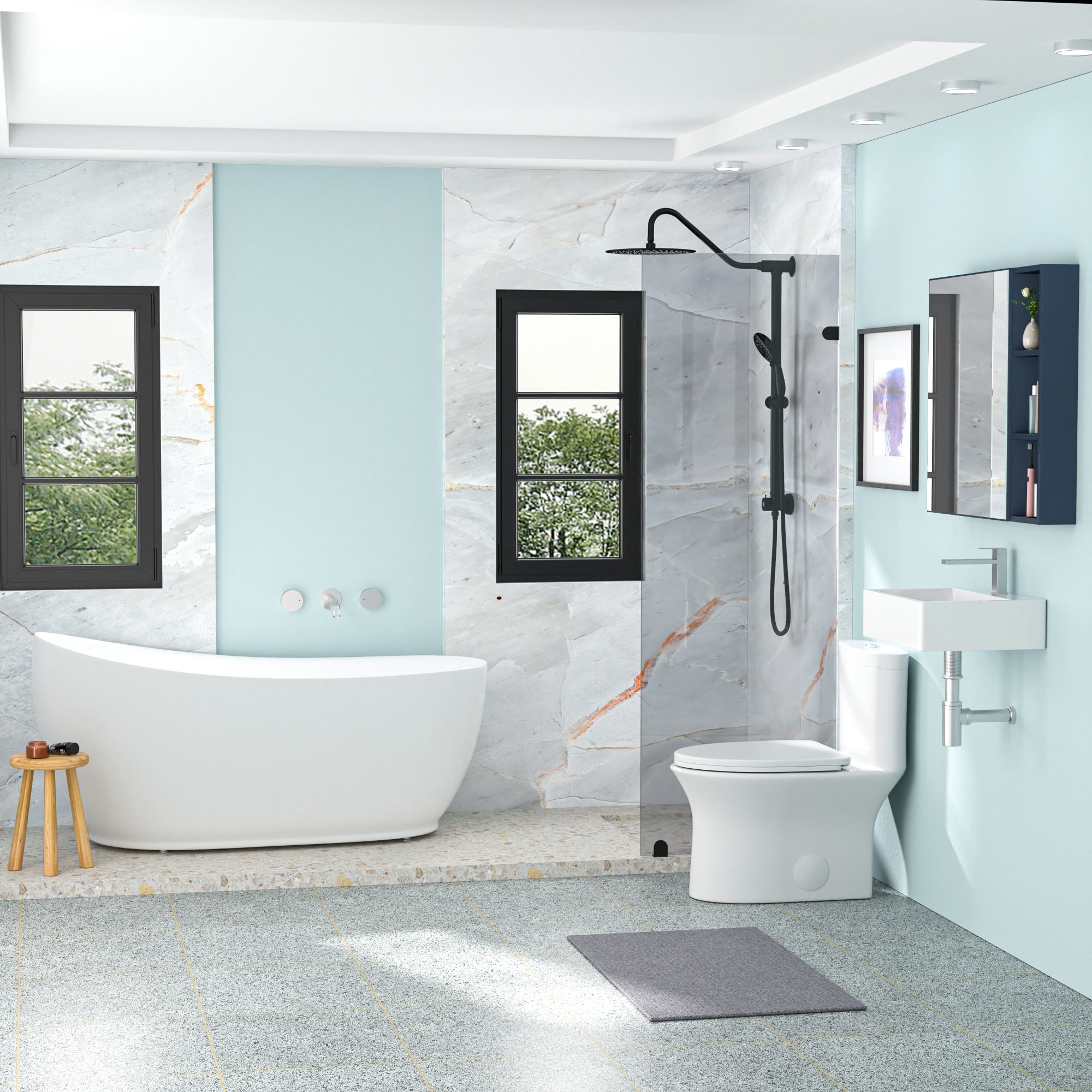 Rectangle Ceramic Wall Mount Bathroom Sink with Faucet Hole
