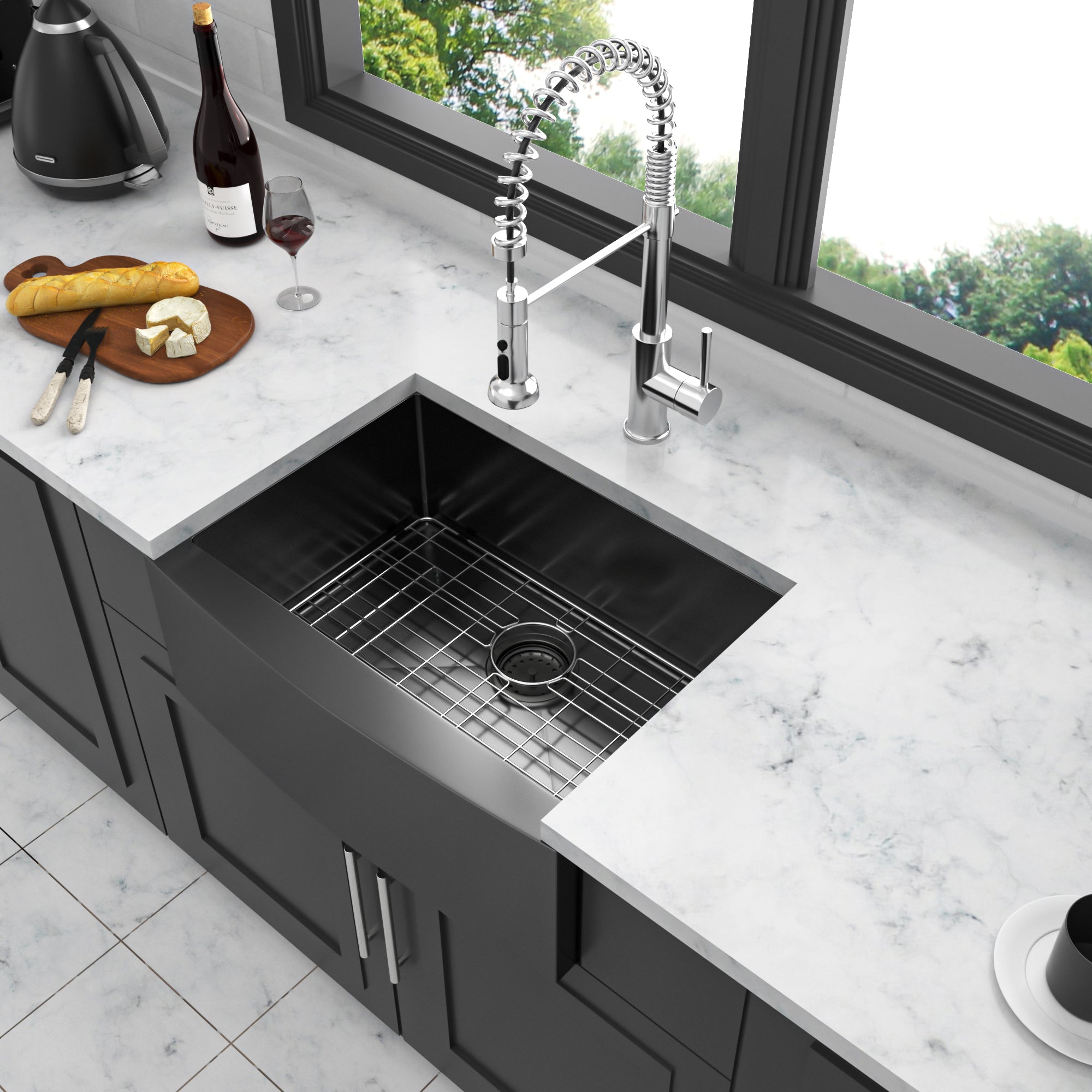 Stainless Steel Single Bowl Farmhouse Kitchen Sink with Bottom Grid