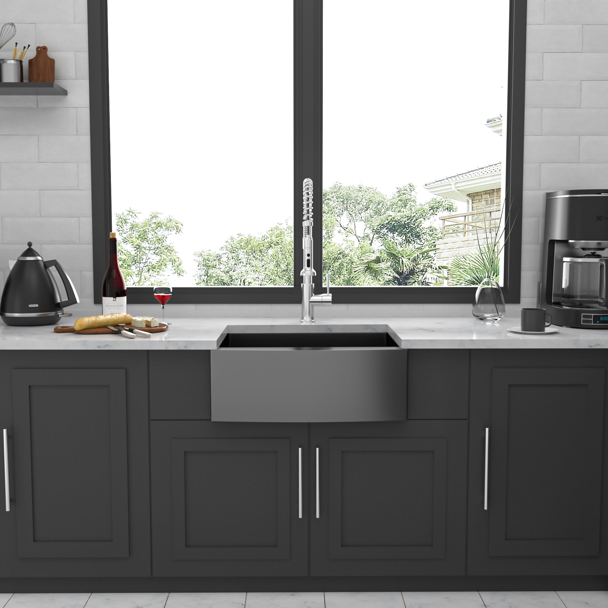 Stainless Steel Single Bowl Farmhouse Kitchen Sink with Bottom Grid