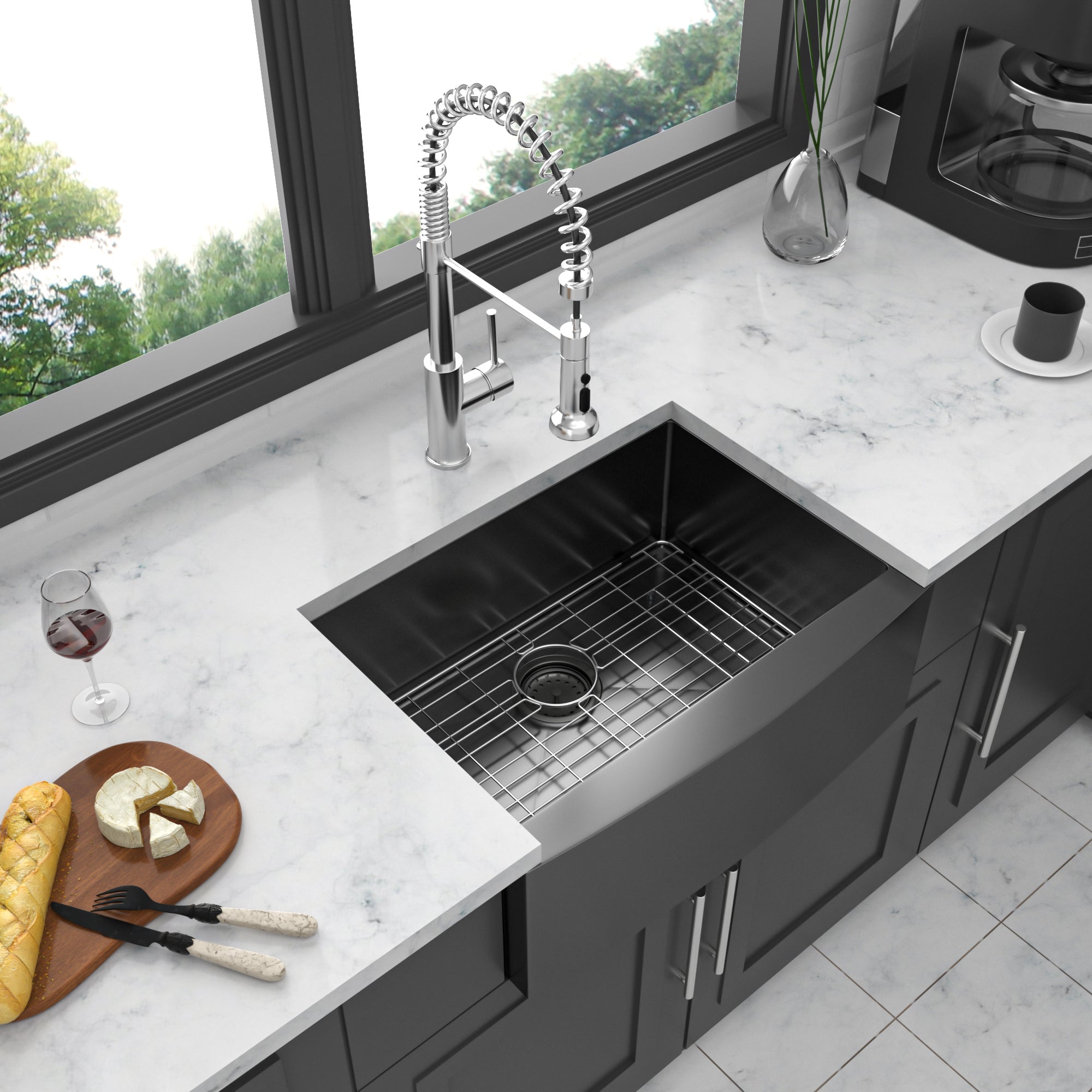 Stainless Steel Single Bowl Farmhouse Kitchen Sink with Bottom Grid