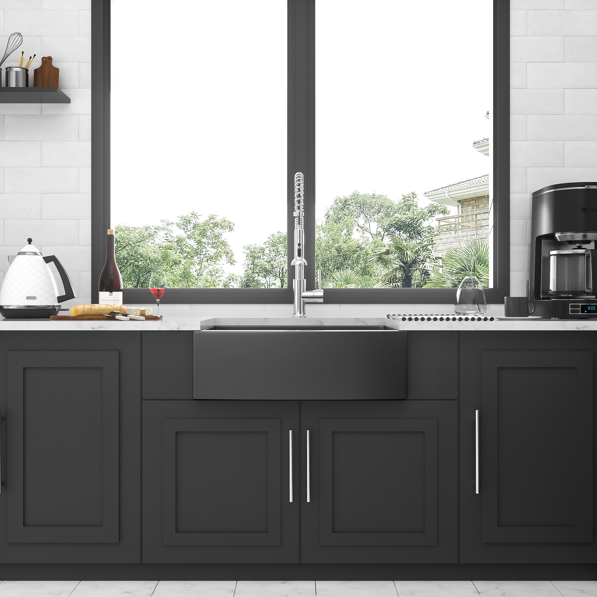 Stainless Steel Single Bowl Farmhouse Kitchen Sink with Bottom Grid