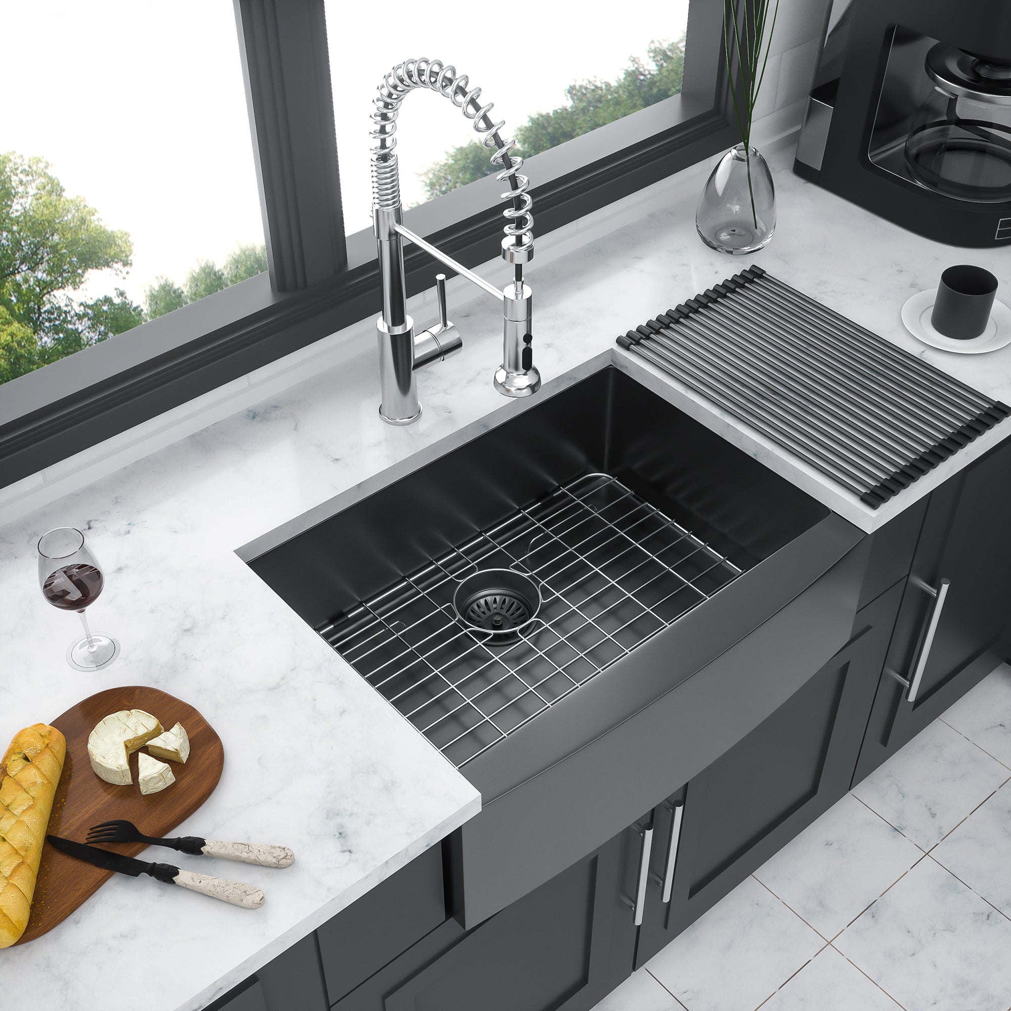 Stainless Steel Single Bowl Farmhouse Kitchen Sink with Bottom Grid