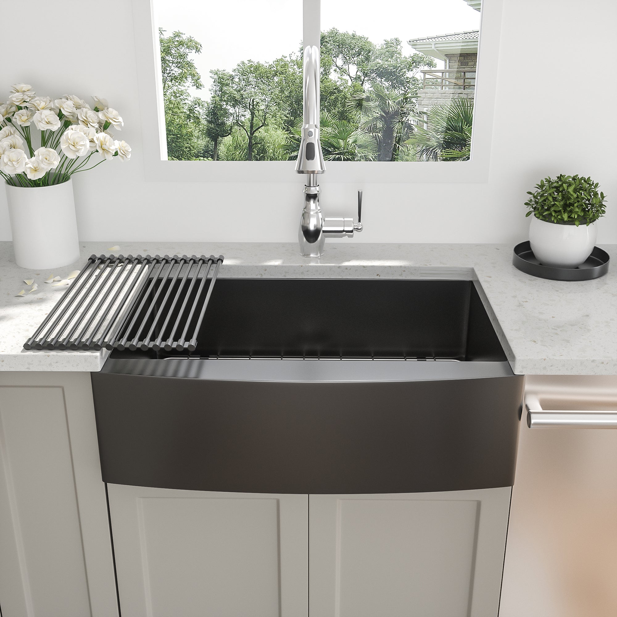 Stainless Steel Single Bowl Farmhouse Kitchen Sink with Bottom Grid