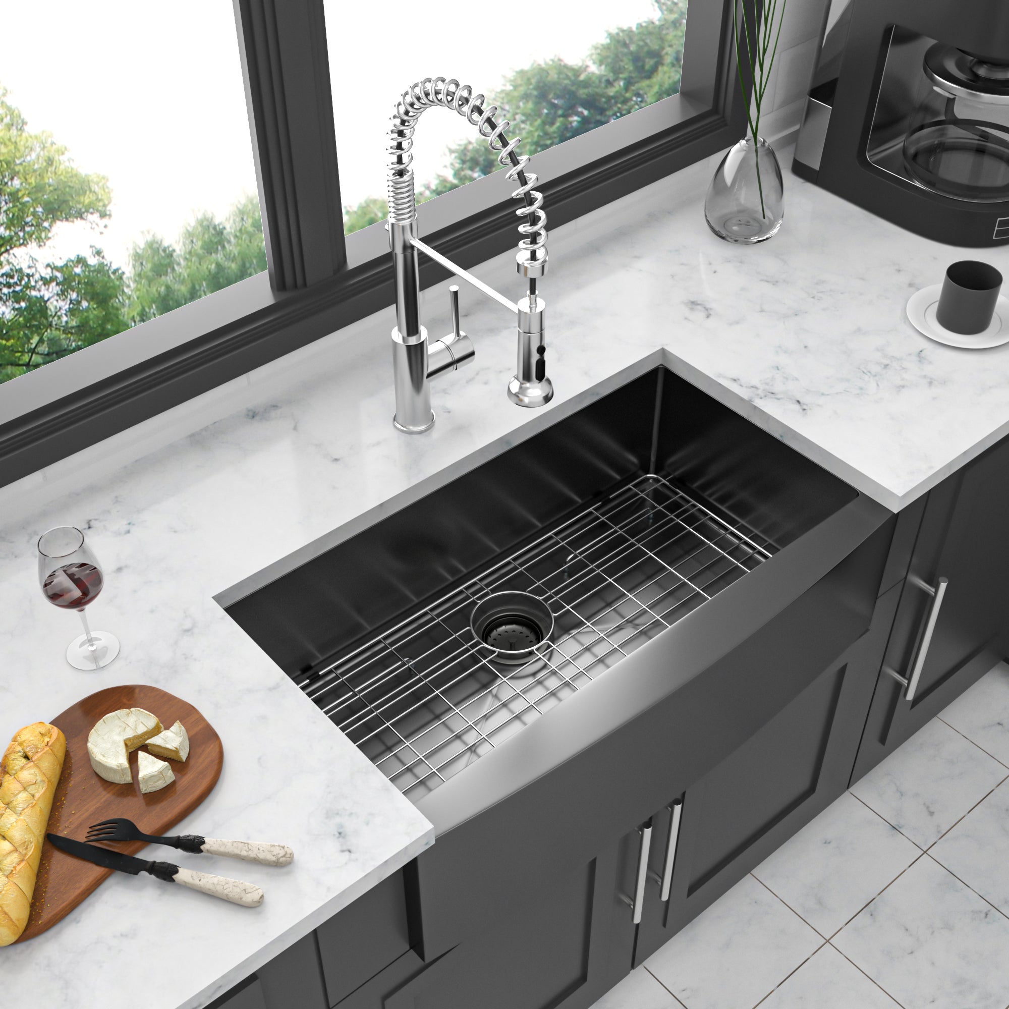 Stainless Steel Single Bowl Farmhouse Kitchen Sink with Bottom Grid