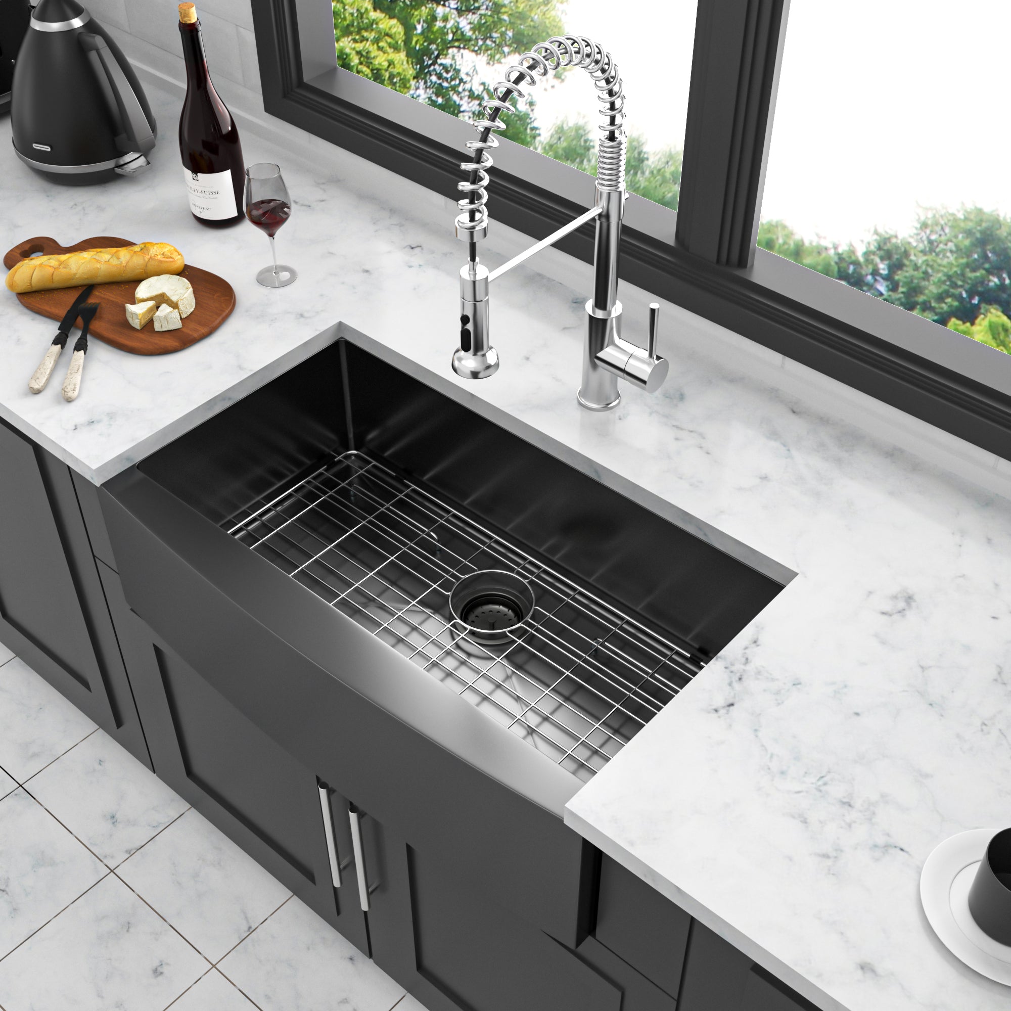 Stainless Steel Single Bowl Farmhouse Kitchen Sink with Bottom Grid