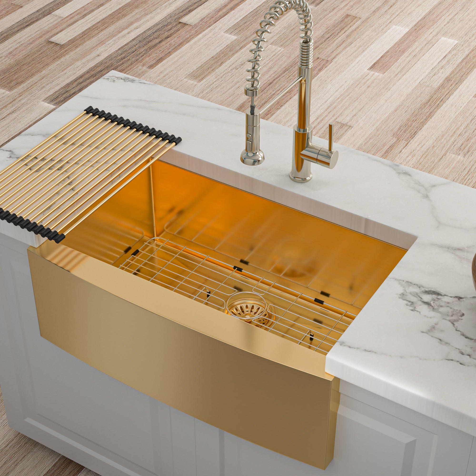 Stainless Steel Single Bowl Farmhouse Kitchen Sink with Bottom Grid