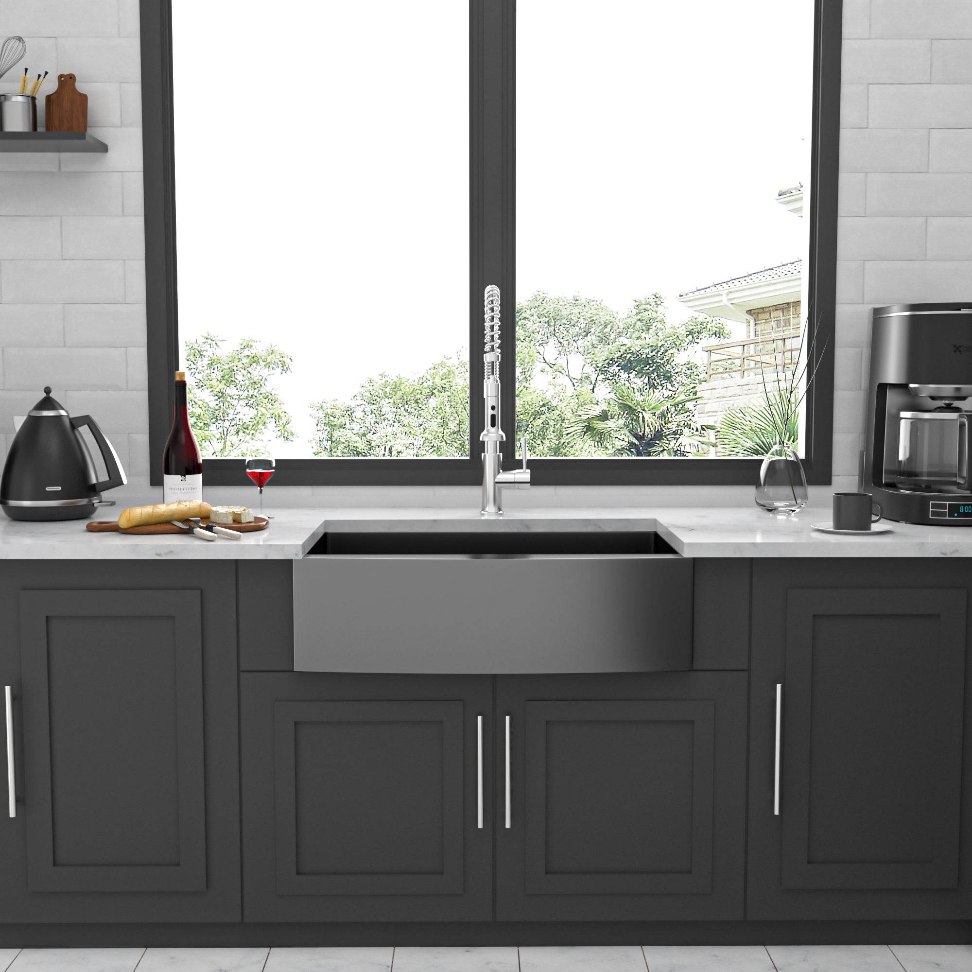 Stainless Steel Single Bowl Farmhouse Kitchen Sink with Bottom Grid