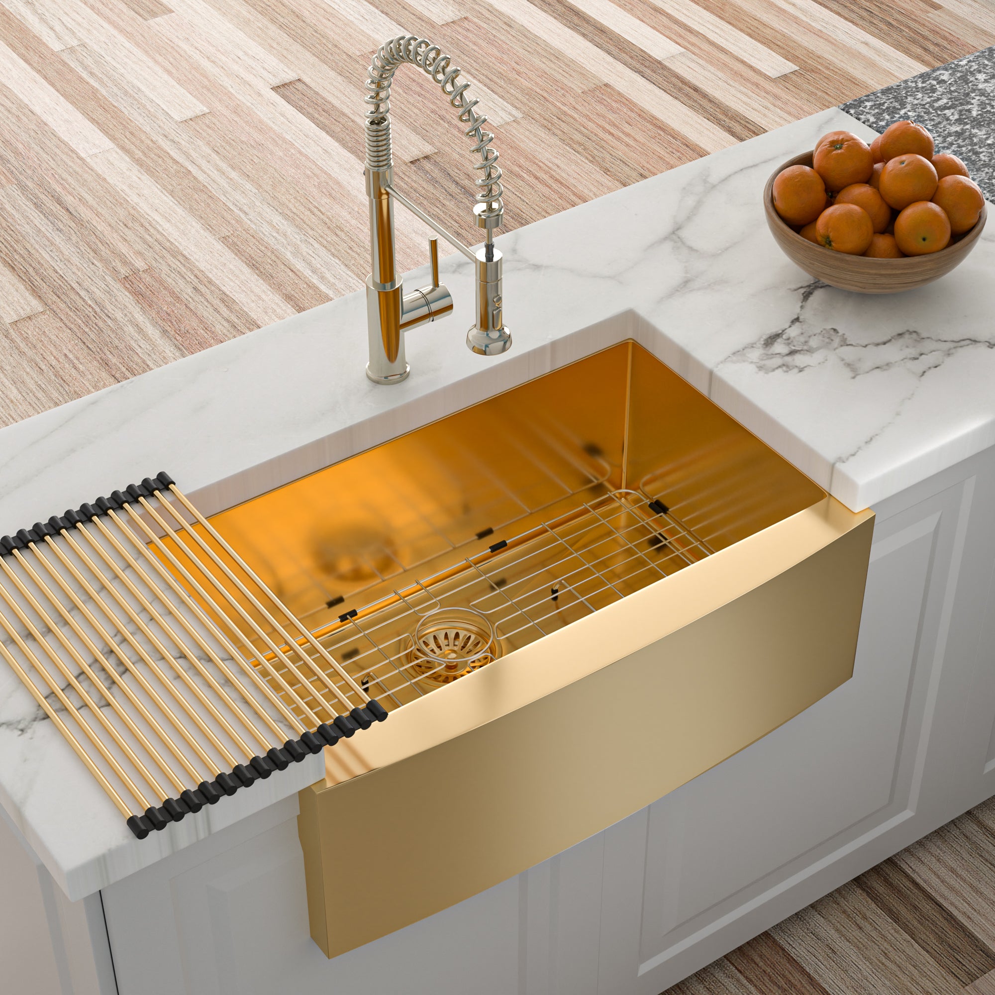 Stainless Steel Single Bowl Farmhouse Kitchen Sink with Bottom Grid