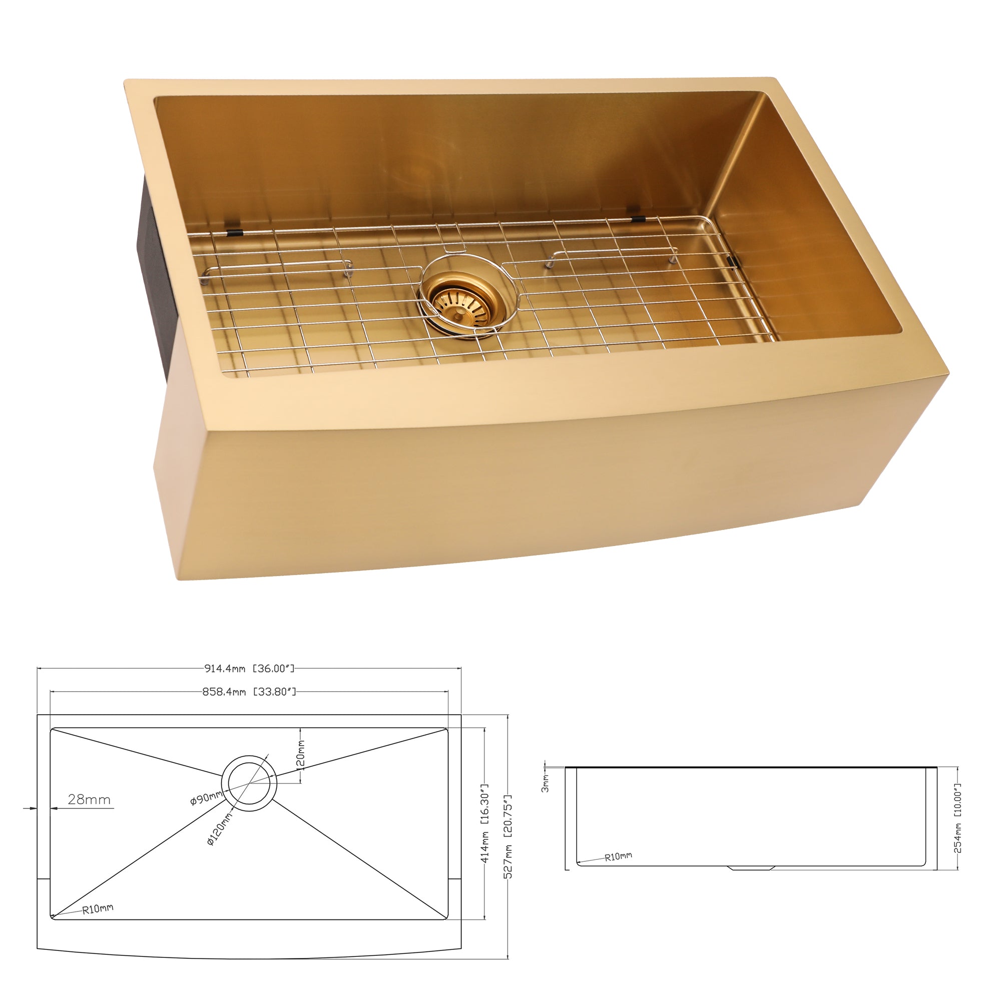 Stainless Steel Single Bowl Farmhouse Kitchen Sink with Bottom Grid