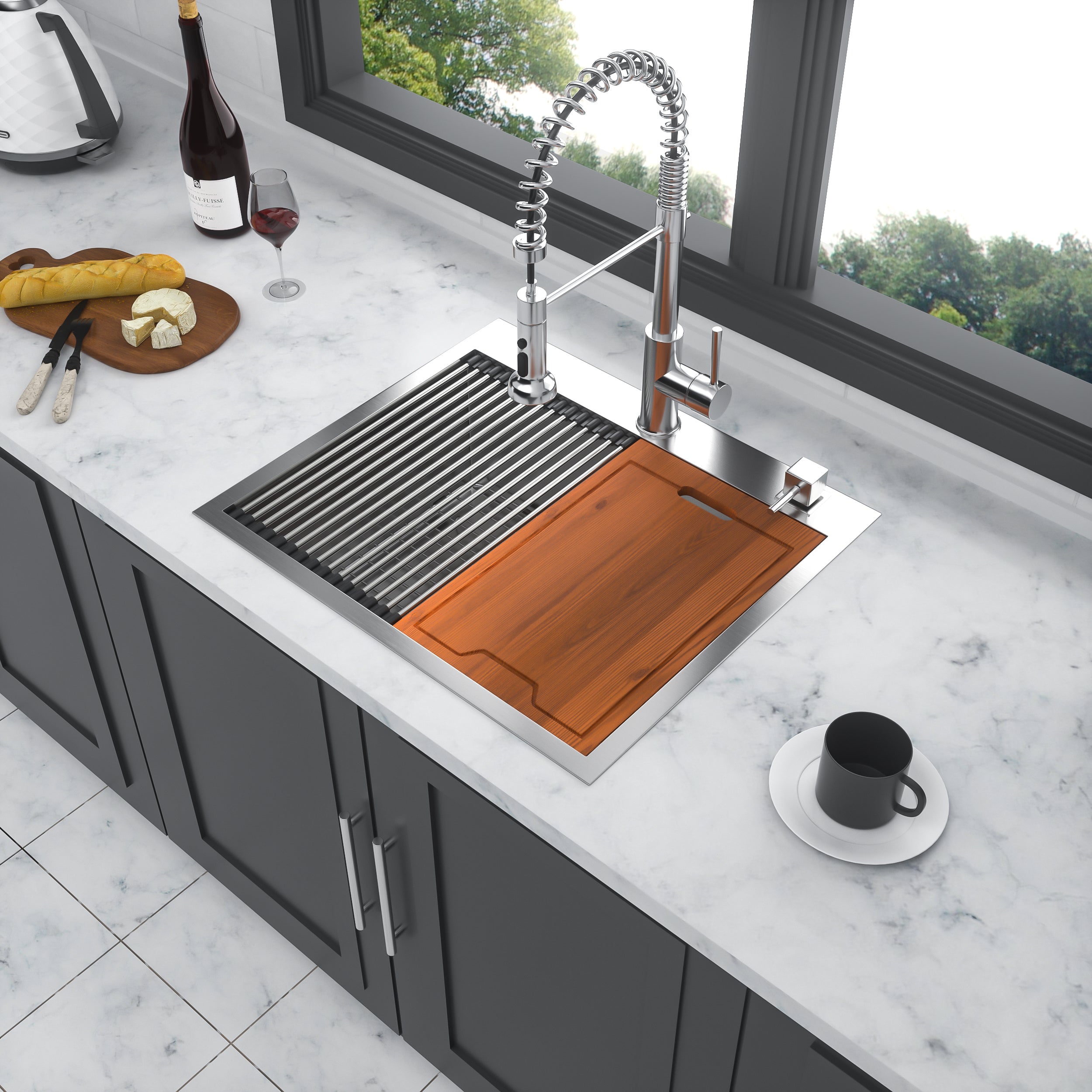 25/28/30 Inch Drop Kitchen Sink Stainless Steel 16 Gauge Workstation Sink Drop-in Topmount Single Bowl Kitchen Sink