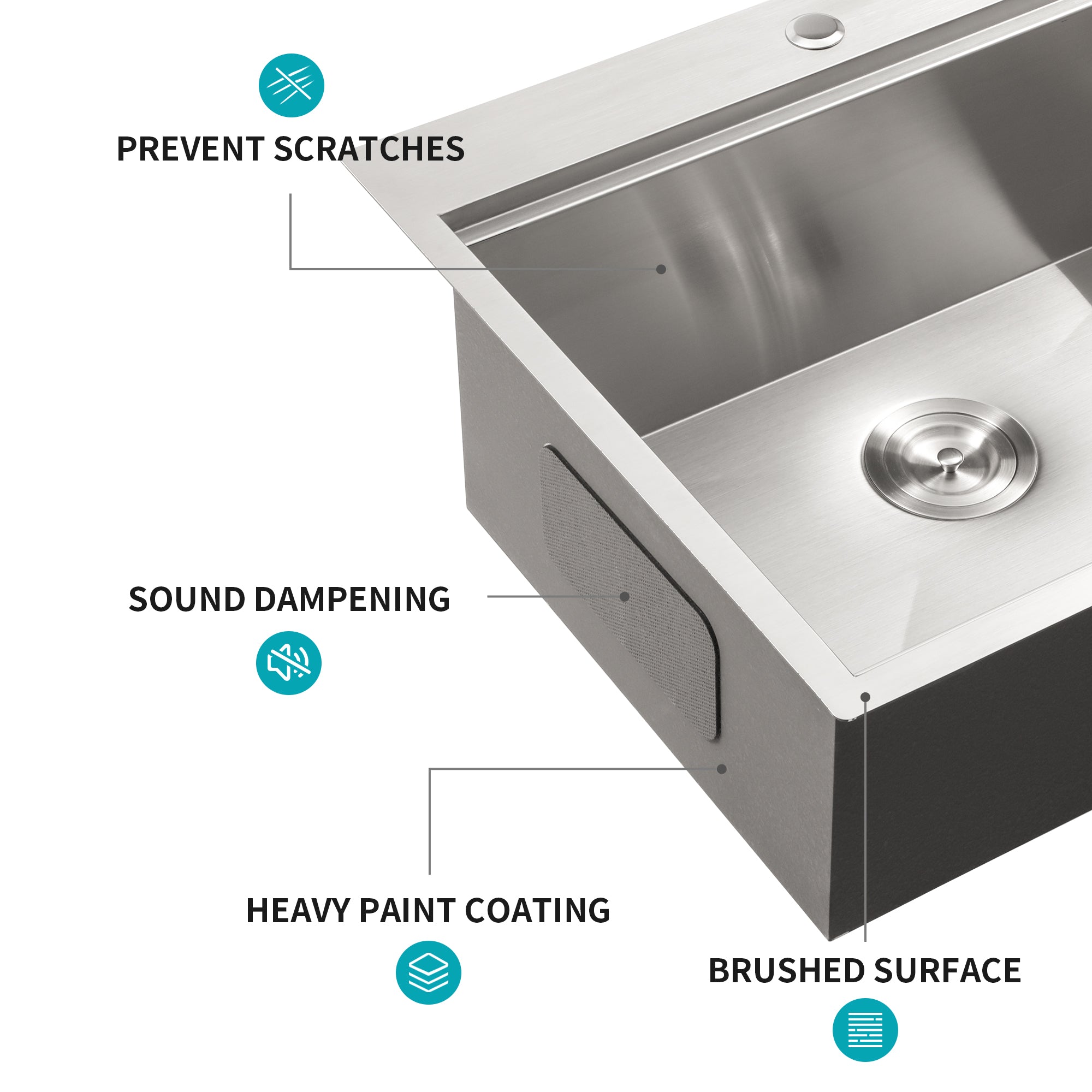 25/28/30 Inch Drop Kitchen Sink Stainless Steel 16 Gauge Workstation Sink Drop-in Topmount Single Bowl Kitchen Sink