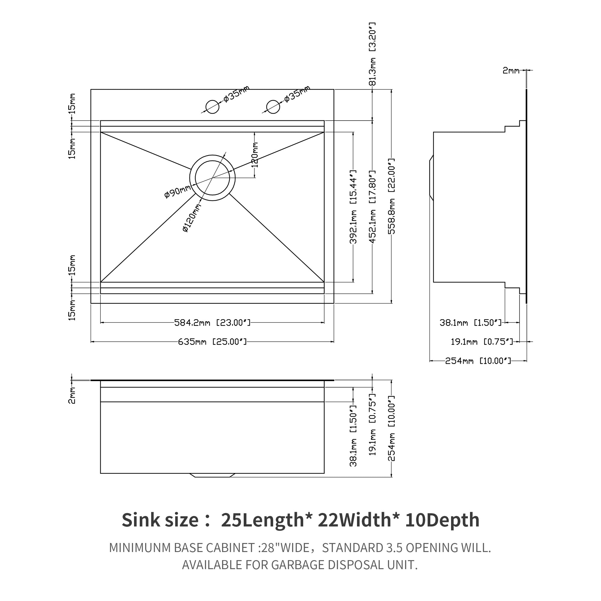 25/28/30 Inch Drop Kitchen Sink Stainless Steel 16 Gauge Workstation Sink Drop-in Topmount Single Bowl Kitchen Sink