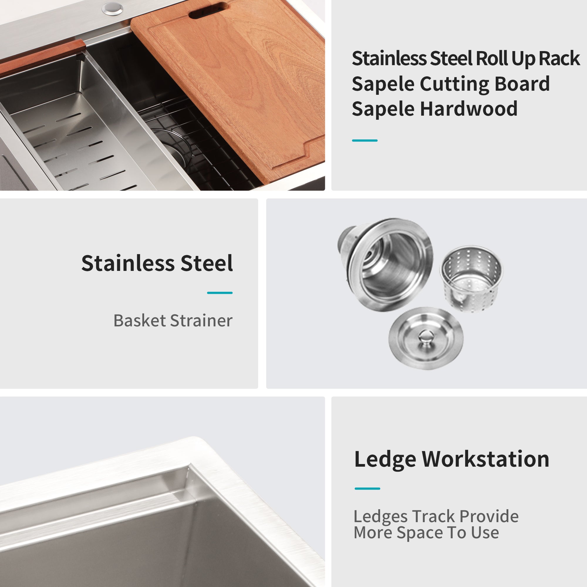 25/28/30 Inch Drop Kitchen Sink Stainless Steel 16 Gauge Workstation Sink Drop-in Topmount Single Bowl Kitchen Sink