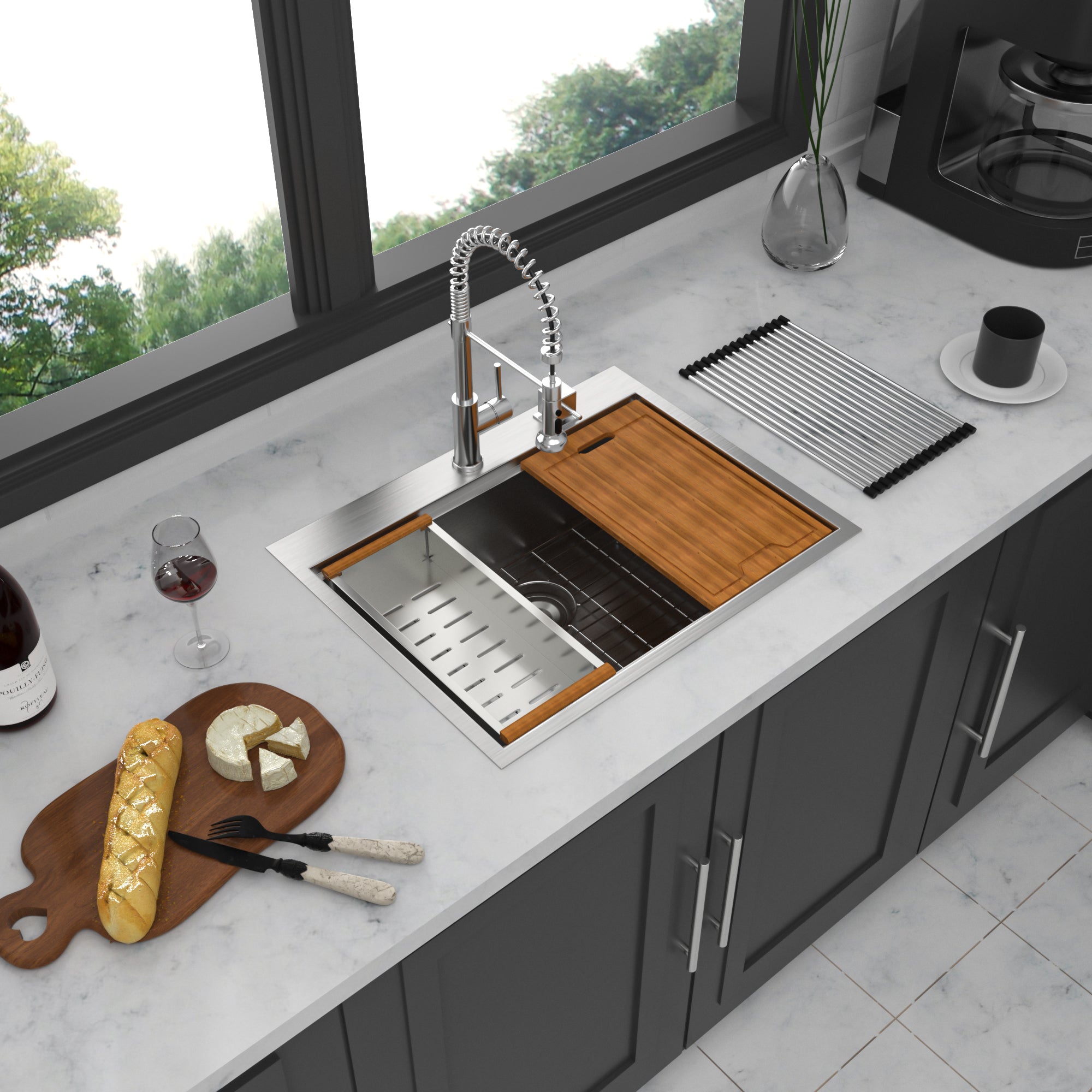 25/28/30 Inch Drop Kitchen Sink Stainless Steel 16 Gauge Workstation Sink Drop-in Topmount Single Bowl Kitchen Sink
