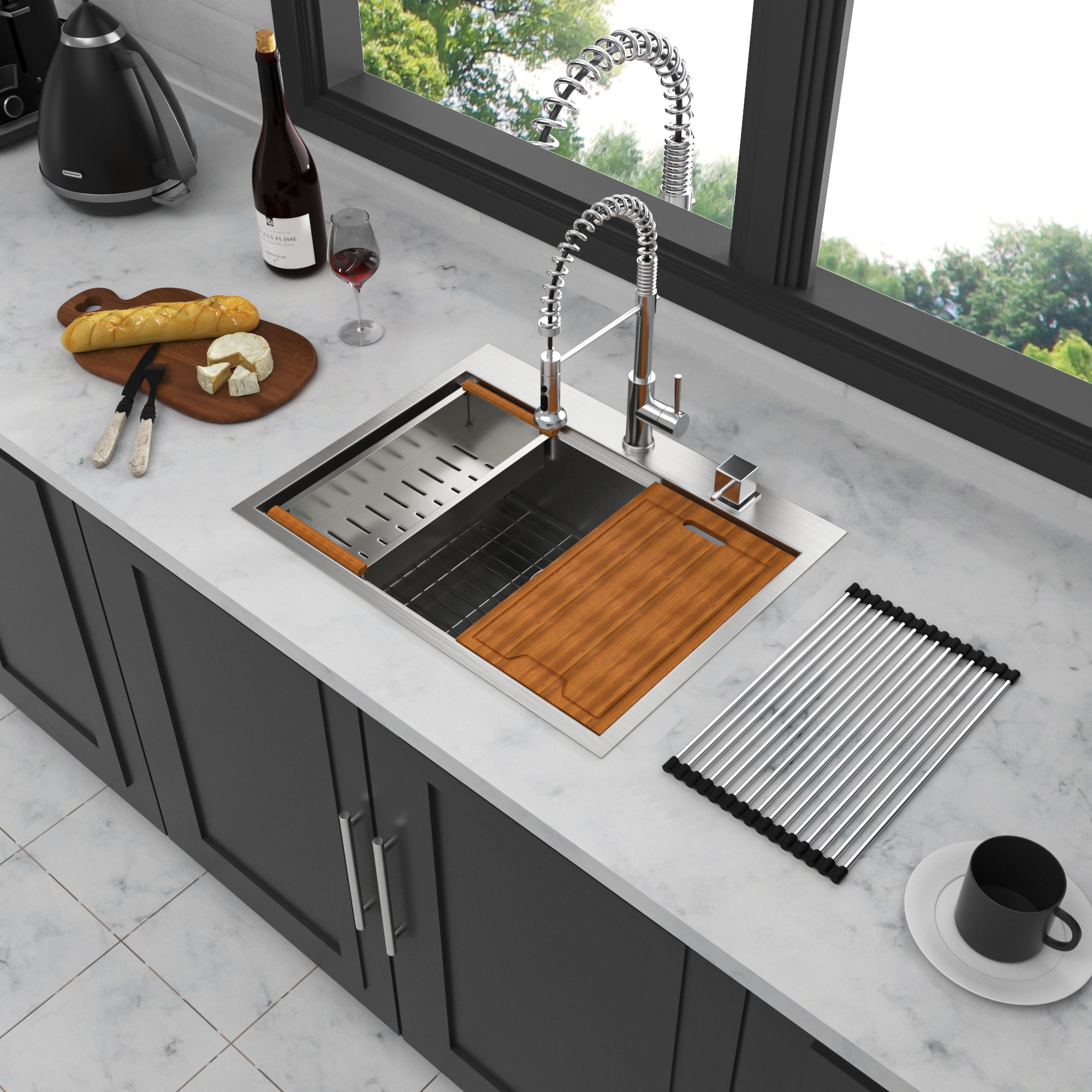 25/28/30 Inch Drop Kitchen Sink Stainless Steel 16 Gauge Workstation Sink Drop-in Topmount Single Bowl Kitchen Sink