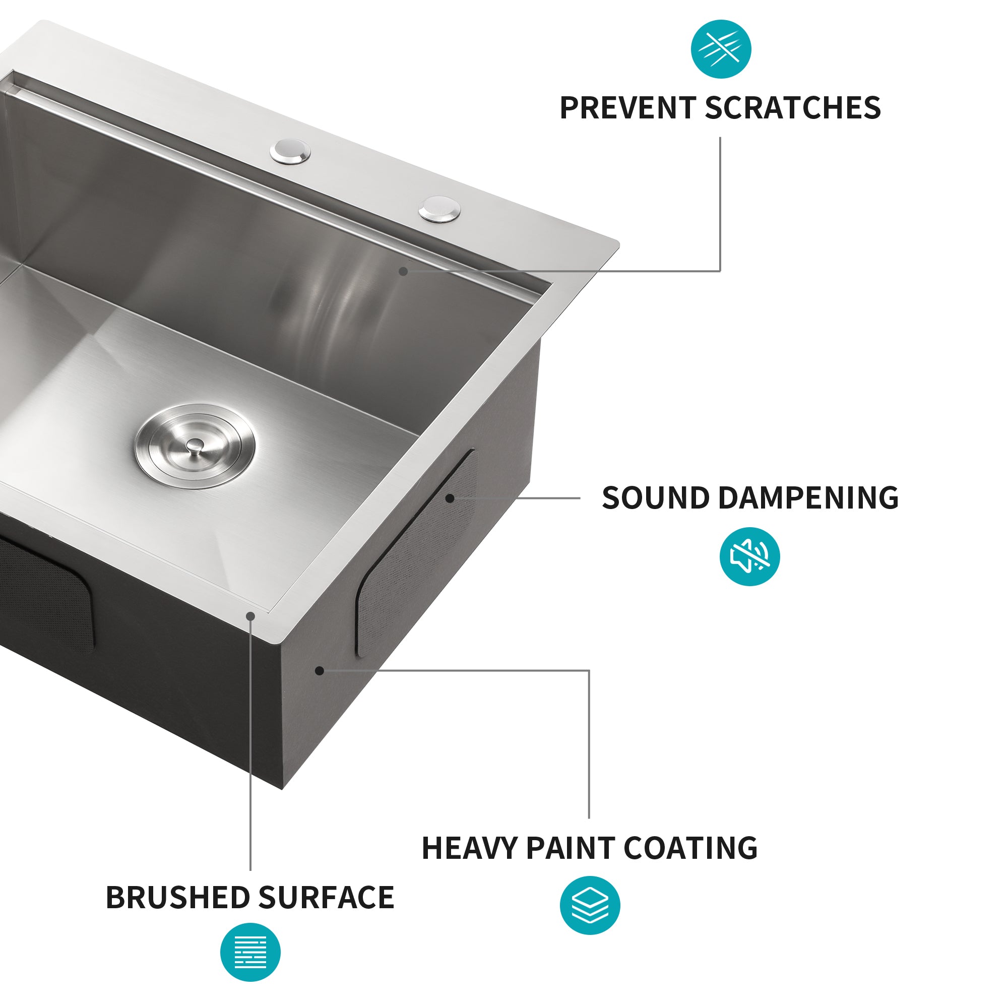 25/28/30 Inch Drop Kitchen Sink Stainless Steel 16 Gauge Workstation Sink Drop-in Topmount Single Bowl Kitchen Sink